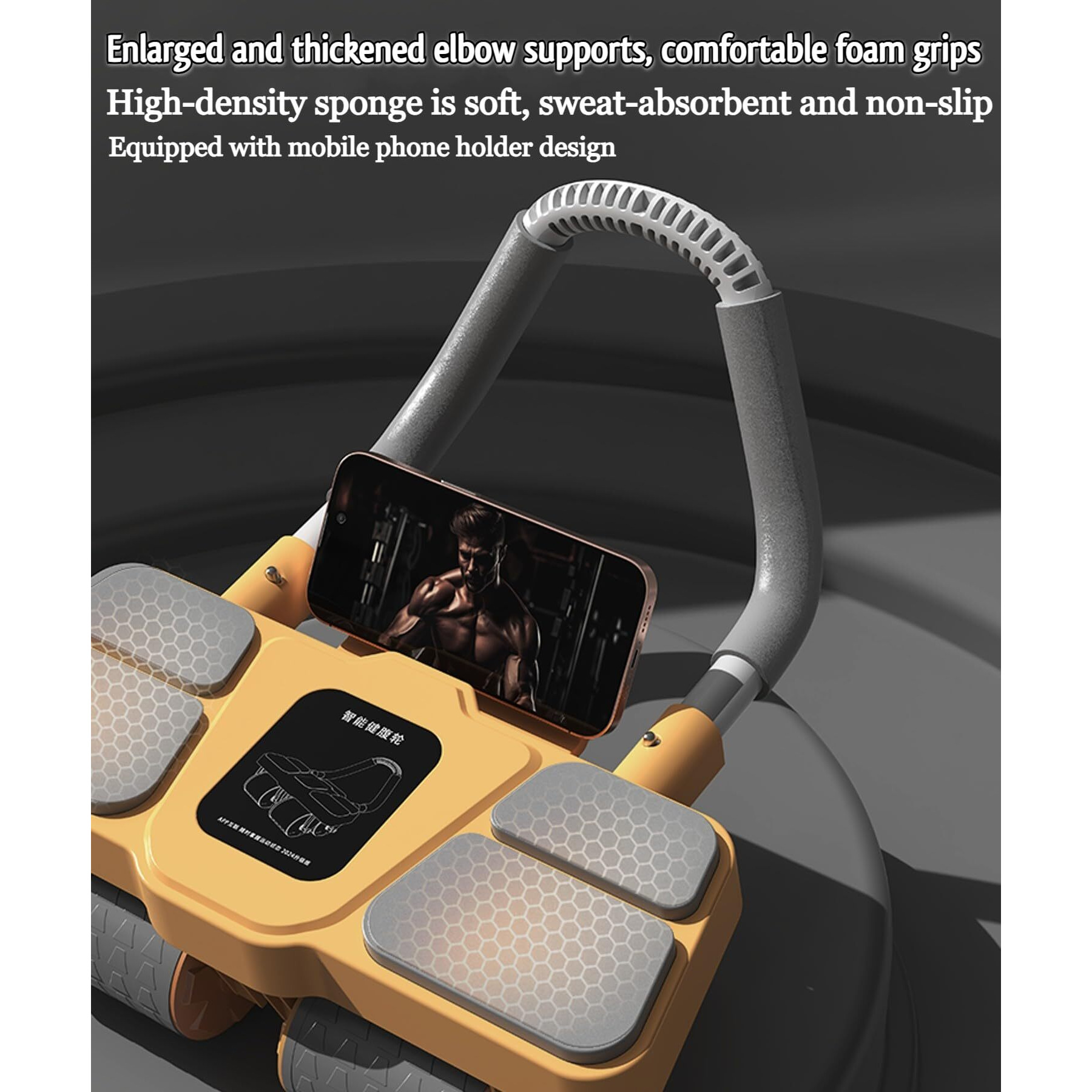TLISMI 2024 Upgraded Automatic Rebound Four Wheel Elbow Support Roller with Digital Timer & Mobile Holder Intelligent Abdominal Curling Muscle Training Exercise Fitness Equipment for Home, Gym Workout