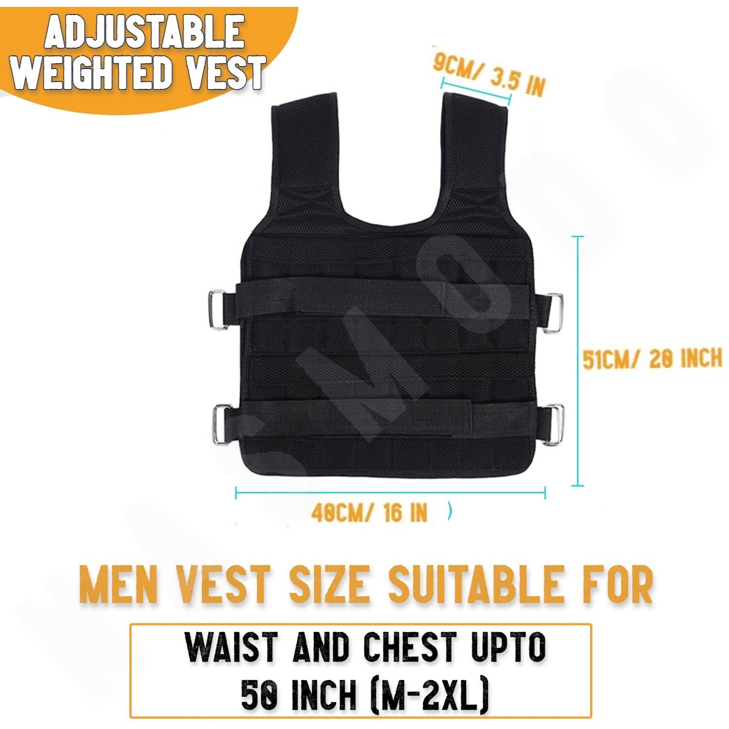 Nasmodo Weighted Vest 10 kg Adjustable for men running with 50 steel Plates women body weighted training vest jacket gym workout Fitness vest used as 2kg,5 kg,7 kg for Cross Fit (Black)