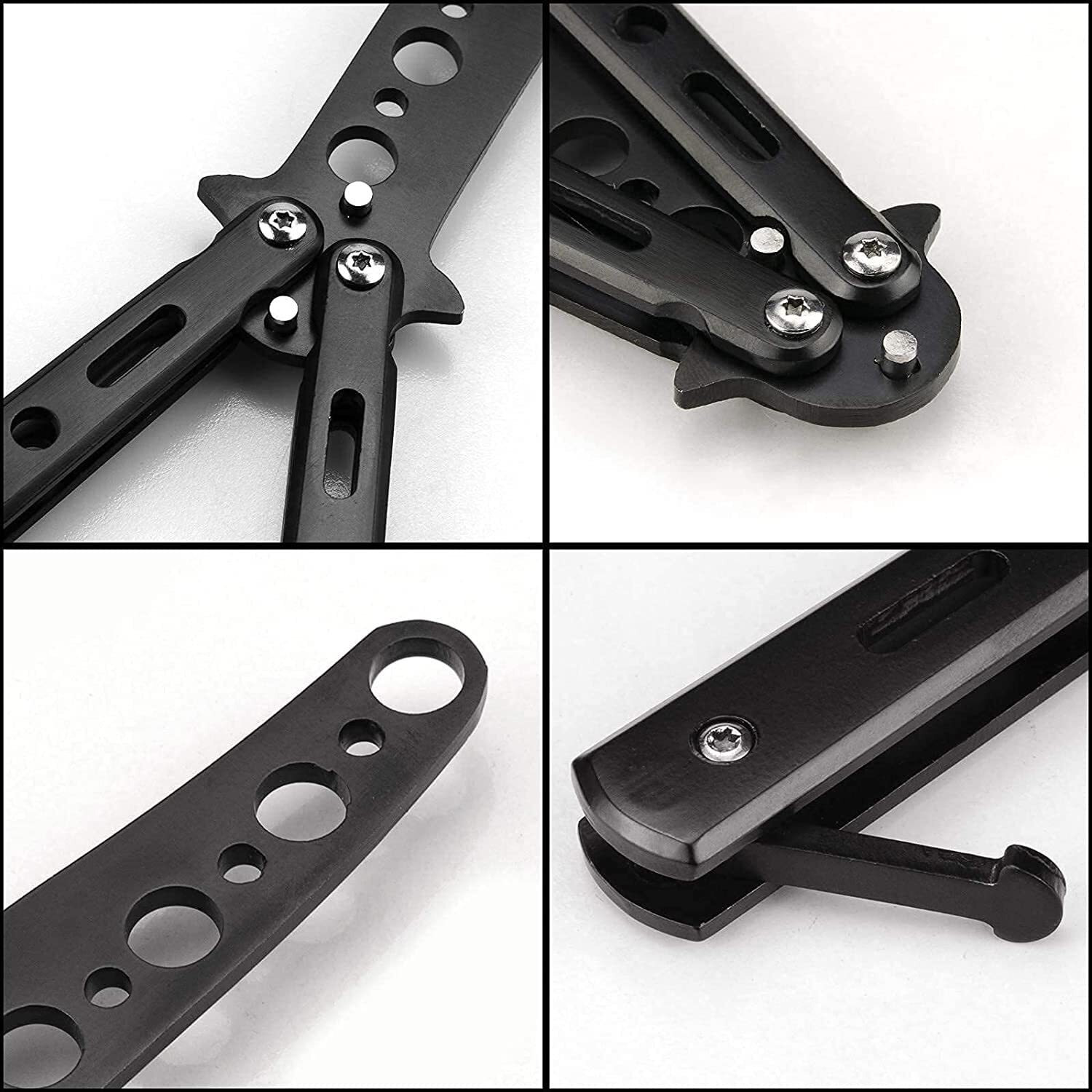 HEAVY DRIVER Butterfly Knives Trainer with O-Ring Latch for Beginner, Balisong Trainer with Unsharpened Blade for Practicing Flipping Tricks, Stainless Steel Pocket Tool (Black)