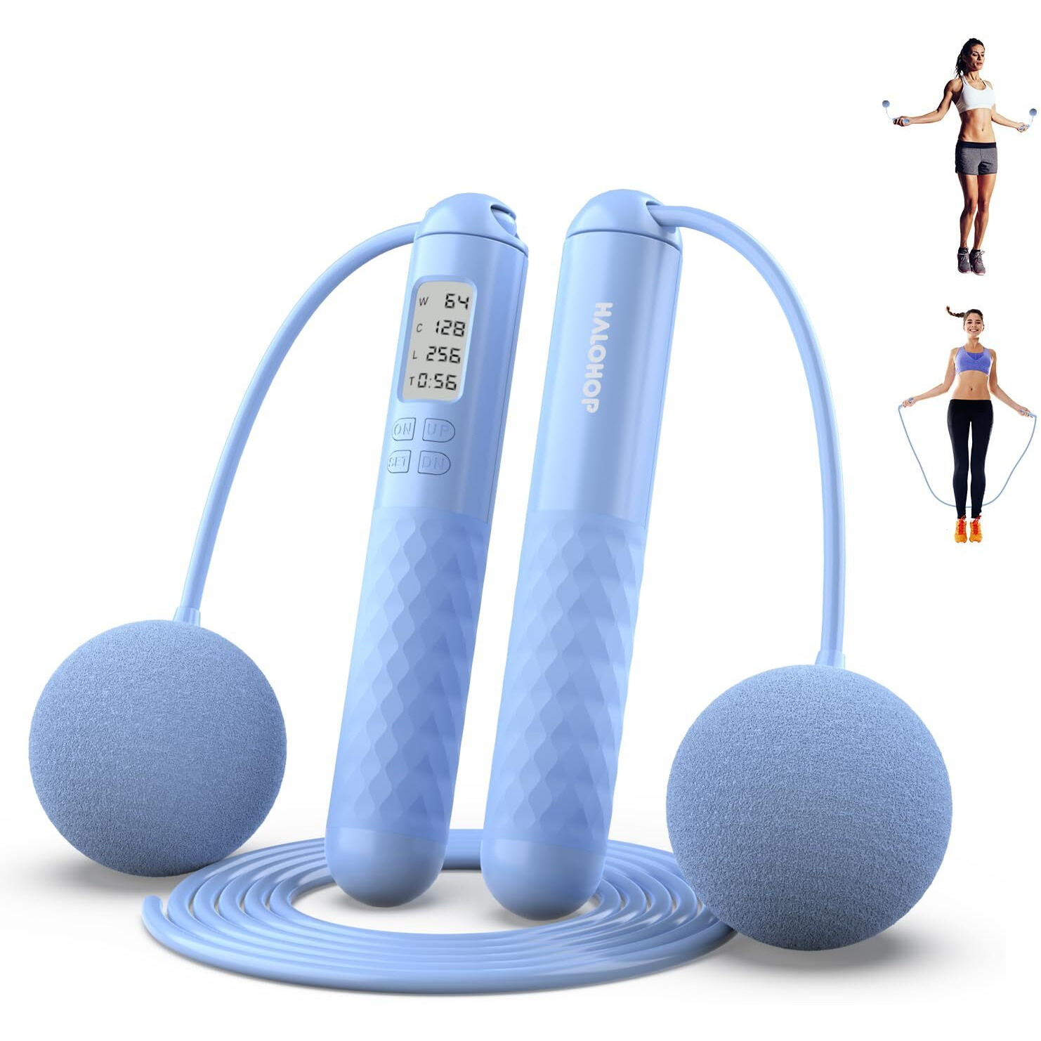 HaloHop Skipping Rope with Calorie Counter, Cordless Weighted Skipping Jump Rope with Counter for Exercise & Fitness, Tangle-Free Rapid Speed Ropeless Jump Rope with Large 7cm Cordless Ball for Men, Women, kids Training Indoor and Outdoor (Blue)