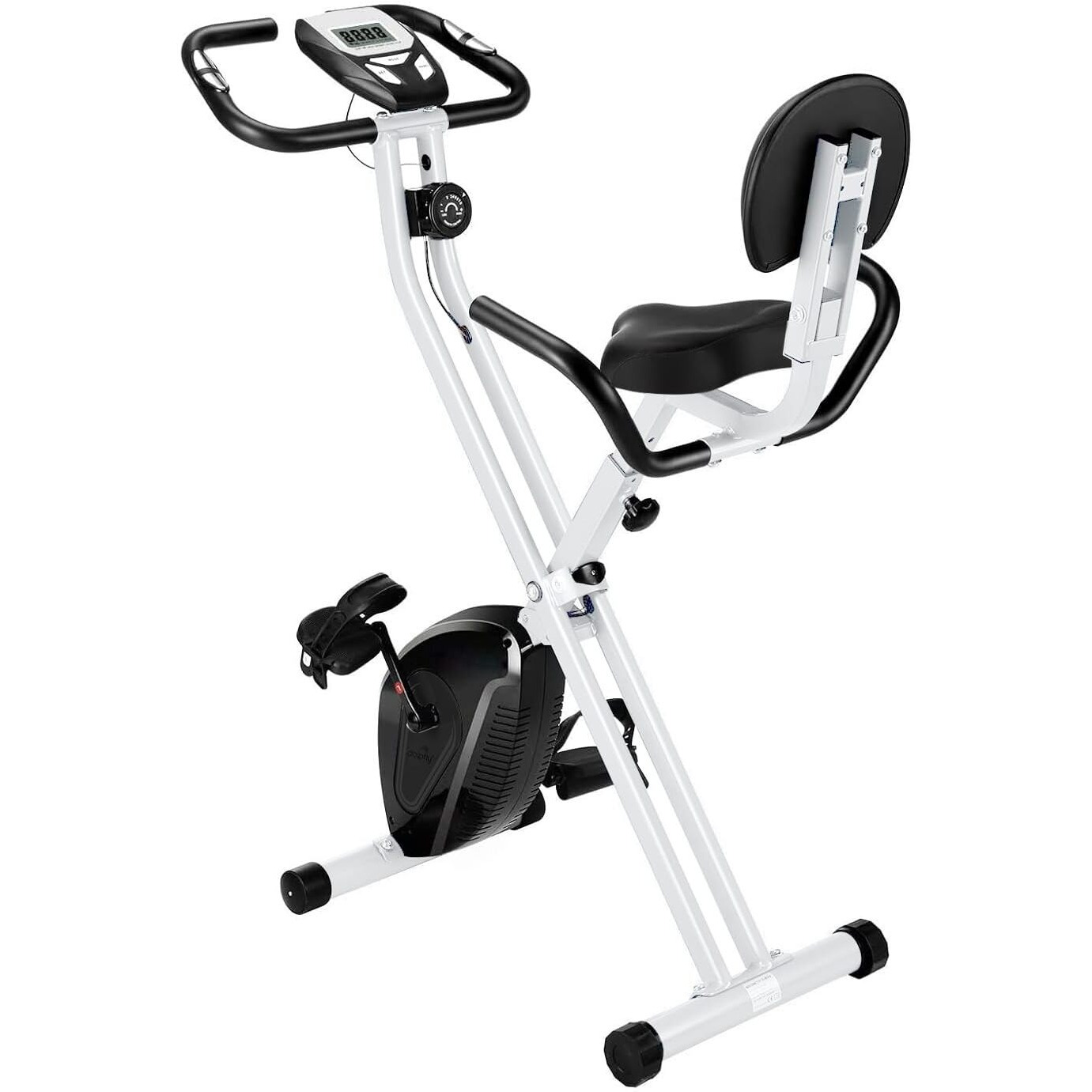 Dolphy Folding Stationary Exercise X Bike with 8-levels Magnetic Resistance, Indoor Upright Foldable Cycling Bike with Back and Arm Rests and LCD Monitor for Home Workout
