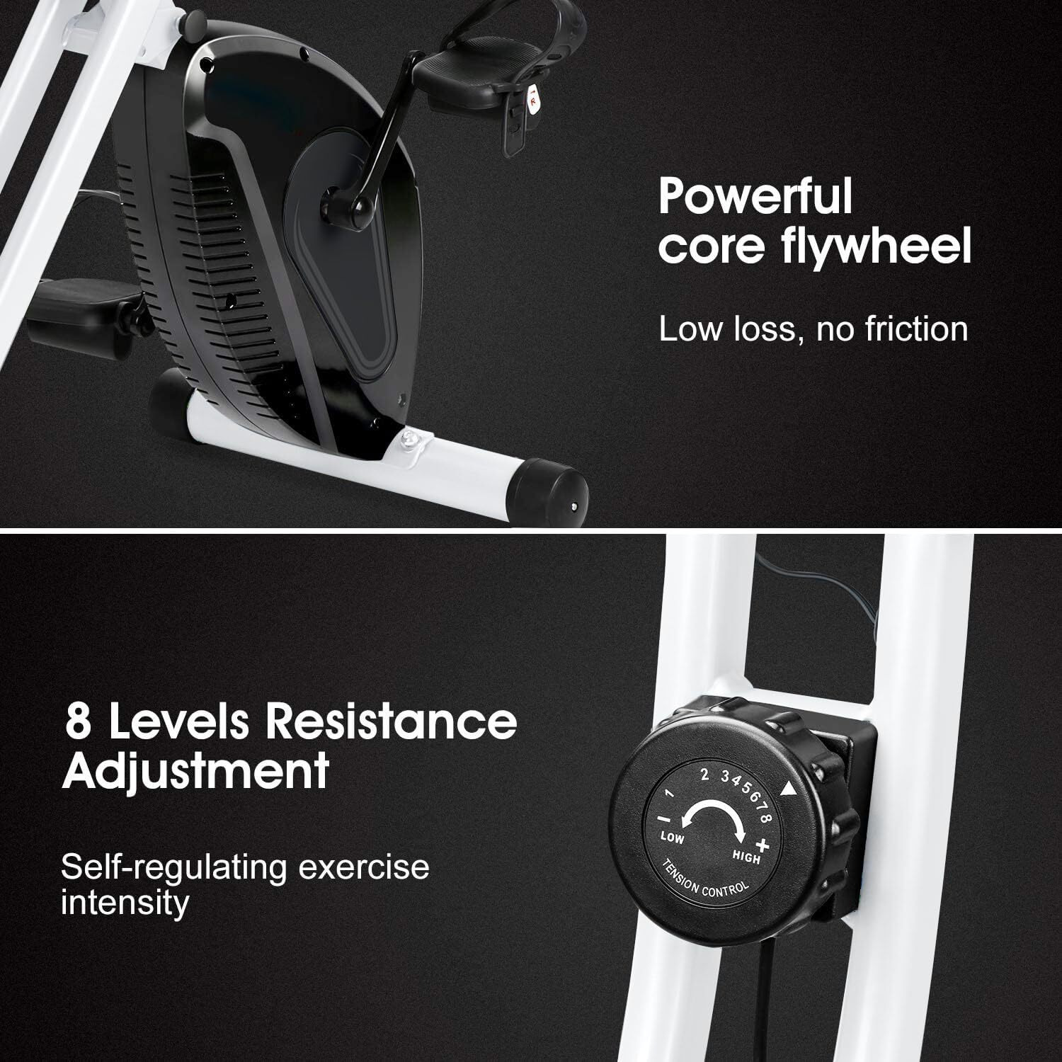 Dolphy Folding Stationary Exercise X Bike with 8-levels Magnetic Resistance, Indoor Upright Foldable Cycling Bike with Back and Arm Rests and LCD Monitor for Home Workout