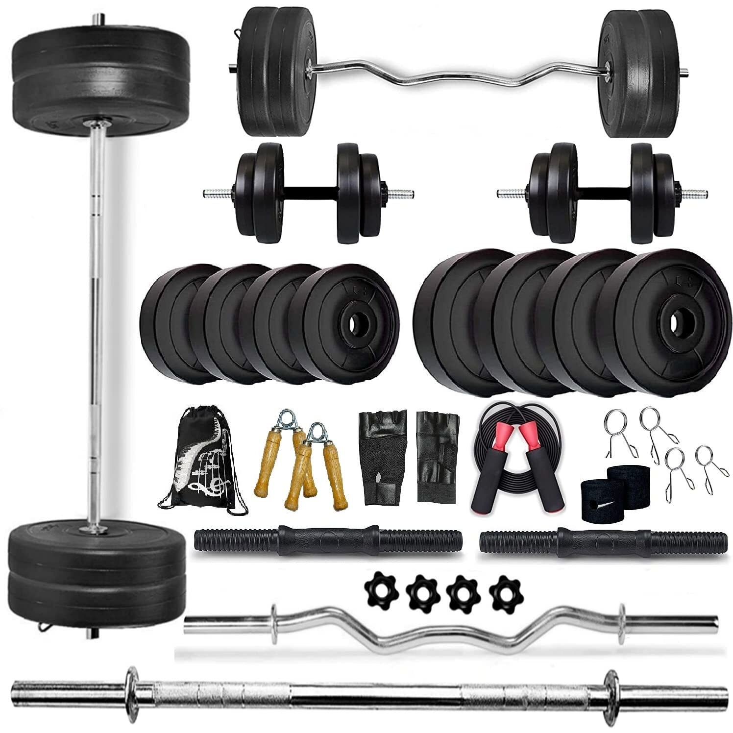BODYFIT Total Gym Kit Combo 20 Kg Weight Plates Dumbbell Set Home Gym Set (Multicolour, 1 X 5 Feet, 1 X 3 Feet),Exercise Set, Gym Accessories.