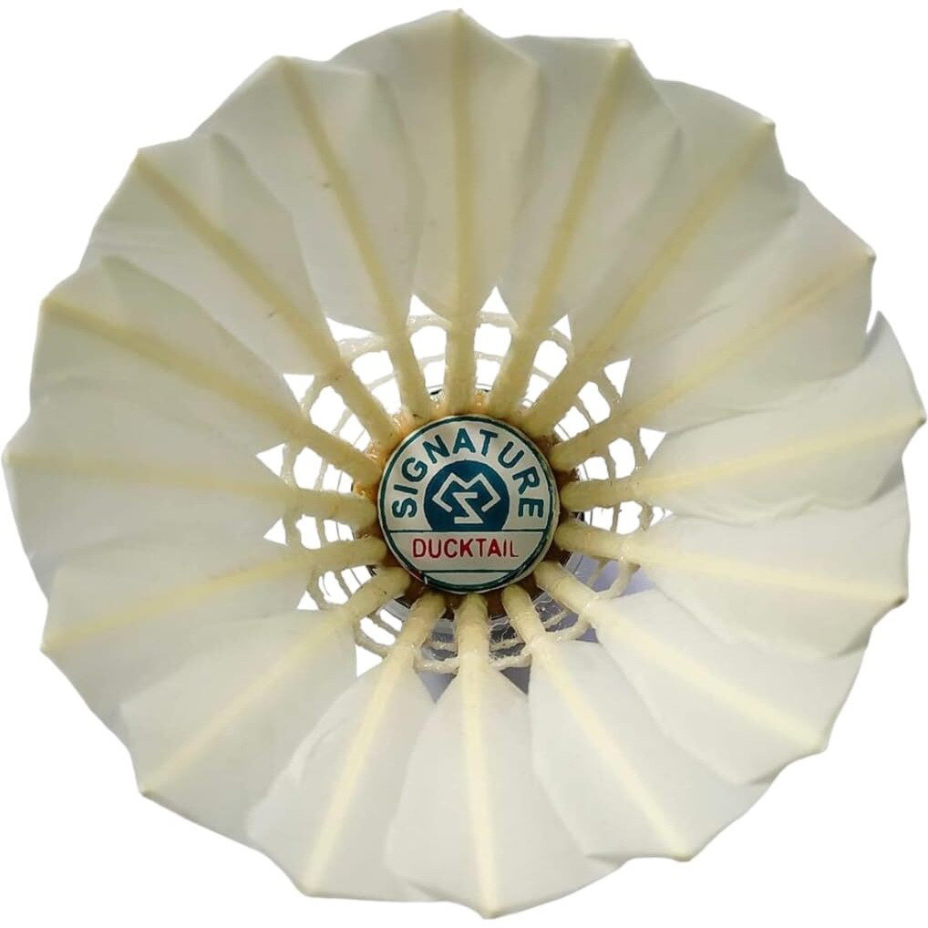 DUCKTAIL Signature - Feather Badminton Shuttlecock - Speed 76 - Cork Bottom - Tournament Grade - Durable White (Pack of 10 in A Box)