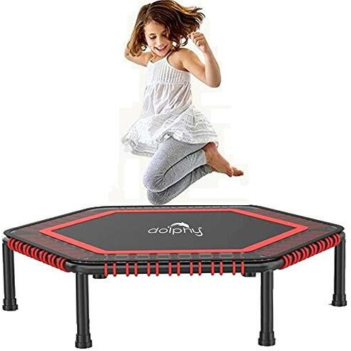 Dolphy 50  Hexagon Trampoline Rebounder with Adjustable handrail Covered Bungee Rope System for Adults Kids Fitness,Indoor/Outdoor/Garden/Yoga Workout Exercise - Max Limit 100 kg.