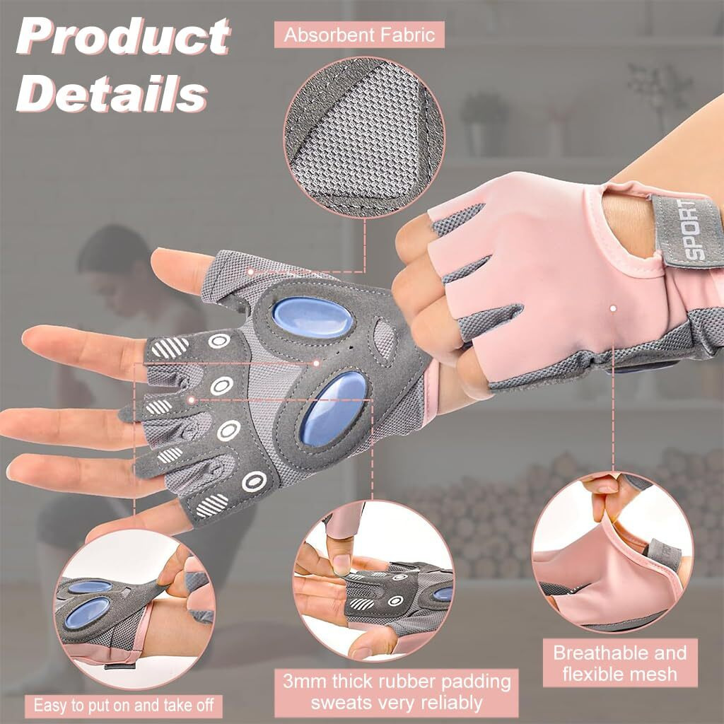 Proberos Women Workout Gloves Women CrossFit Gloves Gym Gloves with Anti Slip Silione Pad Palm Design Compression Fitness Gloves Summer Breathable Fingerless Gym Gloves, M, Pink