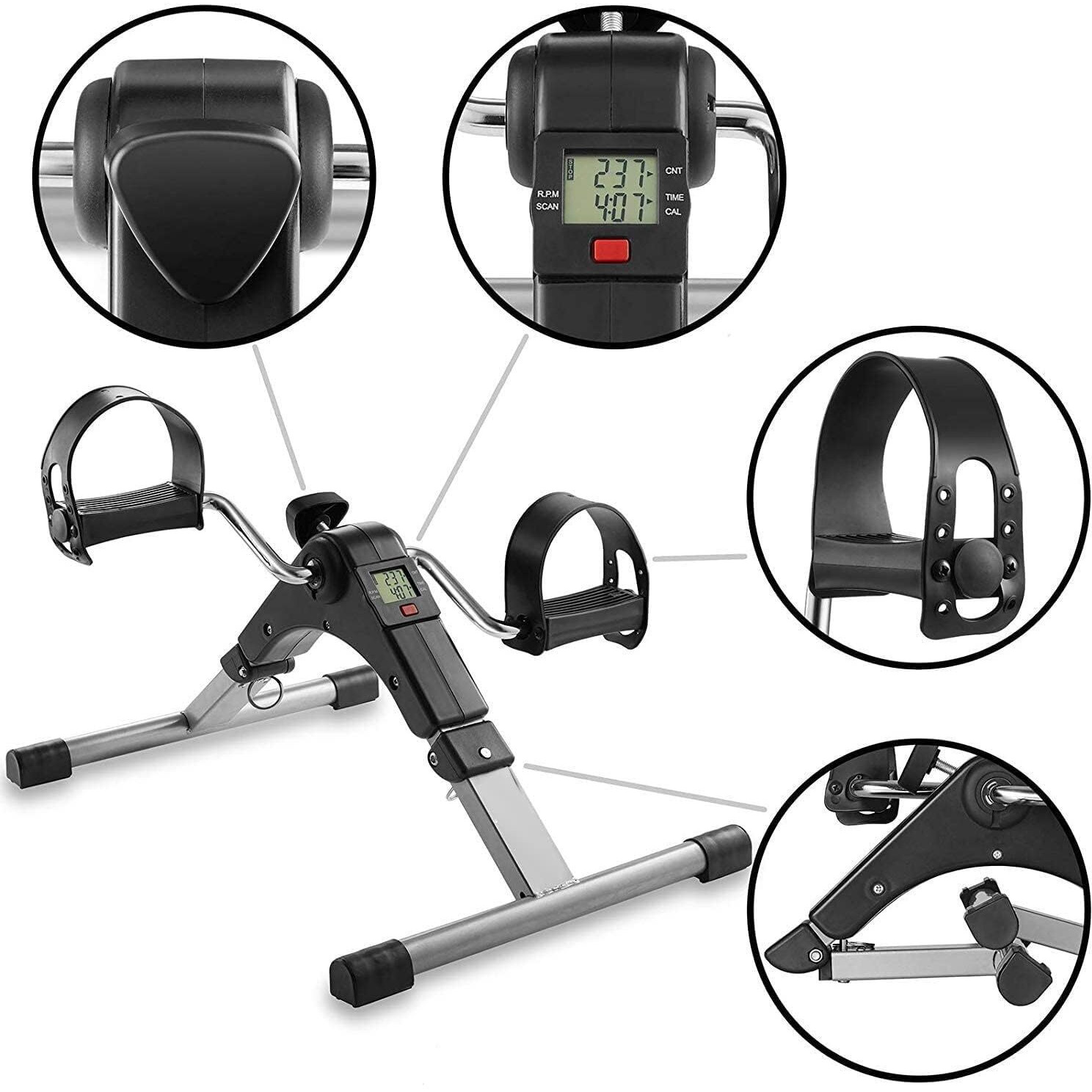 Healthex Pedal Exerciser Mini Cycle Pedaling Exercise Machine I Mini Bike Home Use Adjustable & Foldable I Indoor Fitness Resistance Light Exercise of Legs, Arms, & Physiotherapy (Black/Silver)