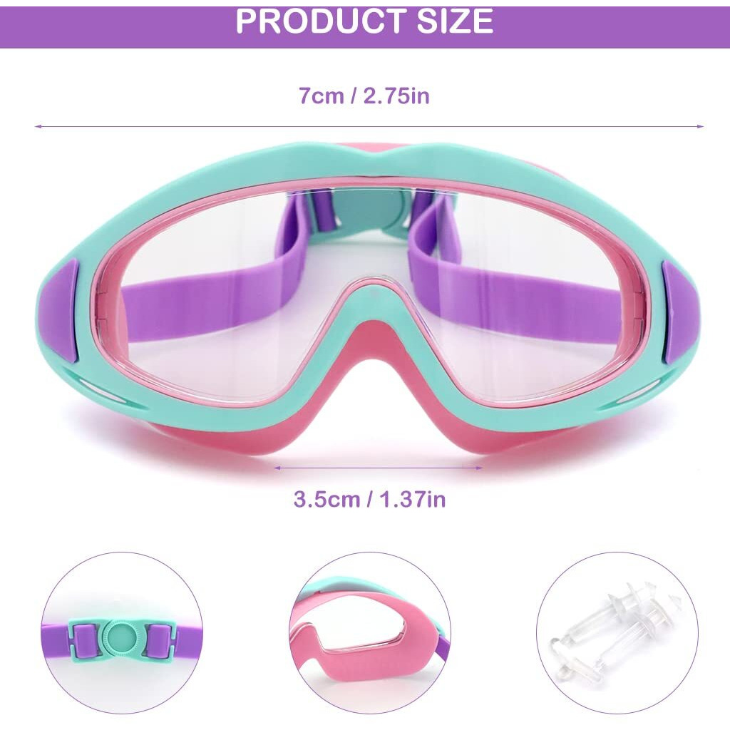 PROBEROS Swimming Goggles for Kids Big Frame Leakproof Swimming Goggles for Children Kids Swim Goggles with Anti Fog and UV Protection for Boys Girls for Age 2-16(Pink)