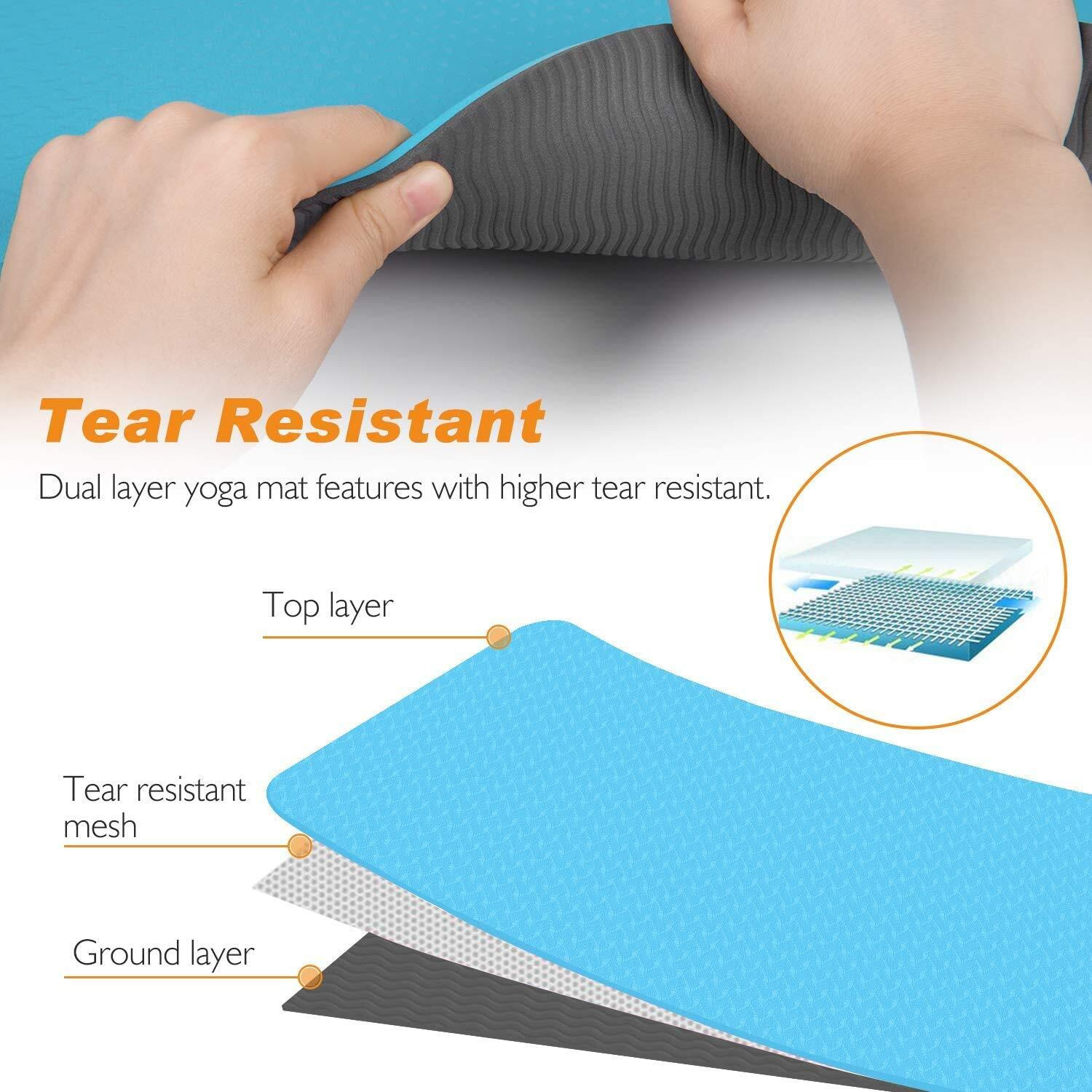 Bodylastics Yoga Mat for Men and Women with Carry Bag TPE 6ft x 2ft x 6mm Large Size Anti Slip & Anti Tear Workout Mat (Blue/Black Mat Only)