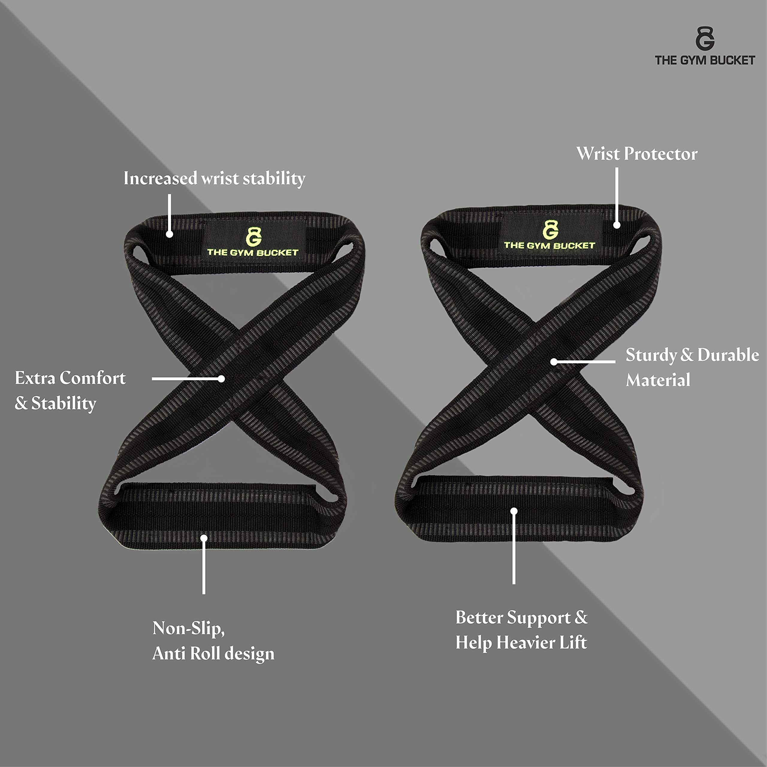 The Gym Bucket Non-Slip Weight Lifting Straps with Padded Cuff Wrist support for Gym Workout Deadlift Powerlifting and Fitness Strength Training (figure 8 straps, cotton straps, anti-skid straps)
