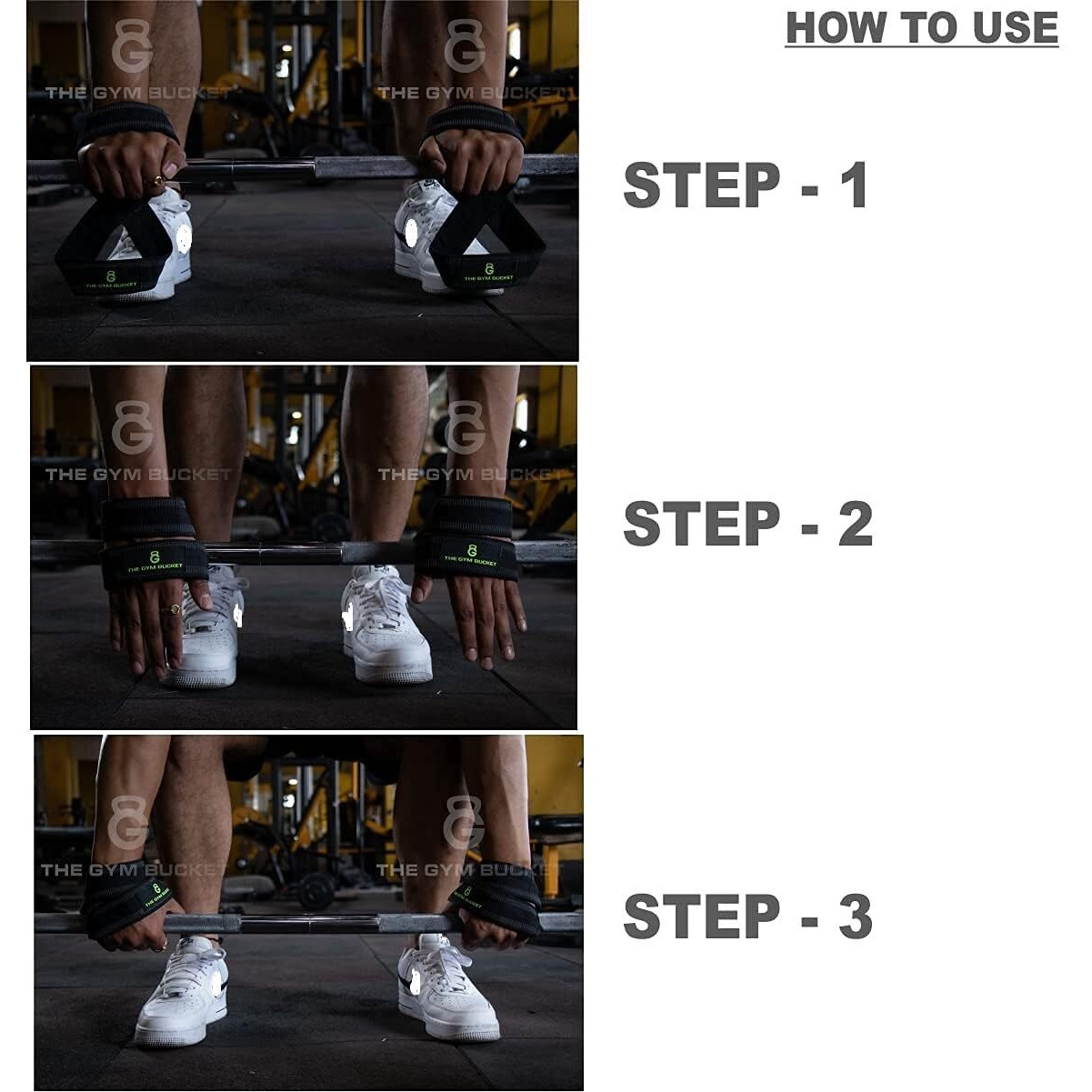 The Gym Bucket Non-Slip Weight Lifting Straps with Padded Cuff Wrist support for Gym Workout Deadlift Powerlifting and Fitness Strength Training (figure 8 straps, cotton straps, anti-skid straps)