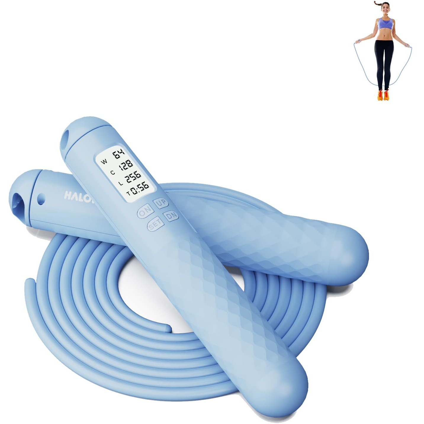 Halohop Skipping Rope With Calorie Counter, Adjustable 3M Skipping Rope With Counter For Exercise & Fitness, Tangle-Free Rapid Speed Jumping Rope For Men, Women (Blue) - Pvc