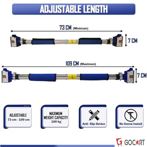 GOCART WITH G LOGO Adjustable No Screw Installation Strength Training Anti-Slip Chin Up Bar (100 KG)