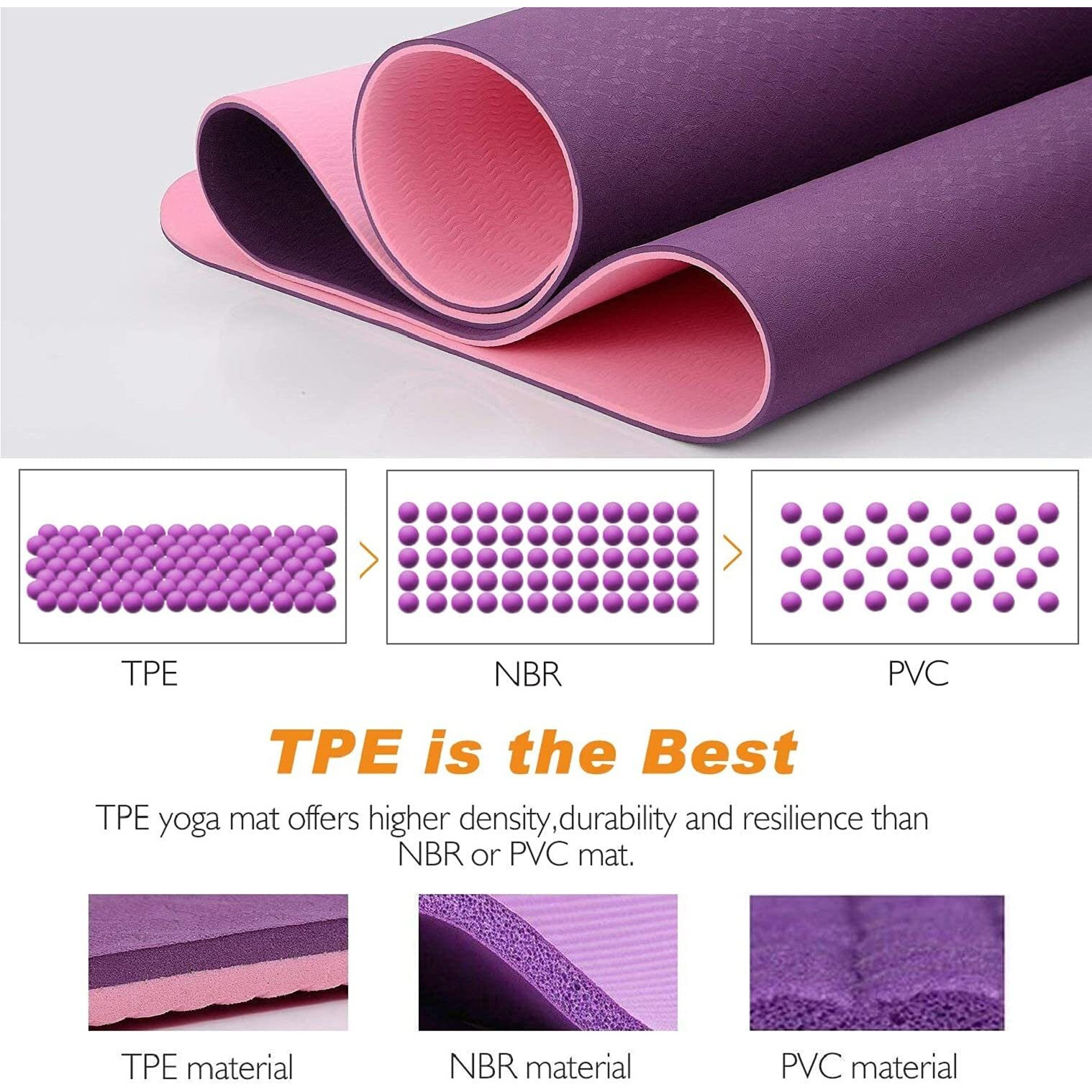 Bodylastics Yoga Mat for Men and Women with Carry Bag TPE 6ft x 2ft x 6mm Large Size Anti Slip & Anti Tear Workout Mat (Purple/Pink)