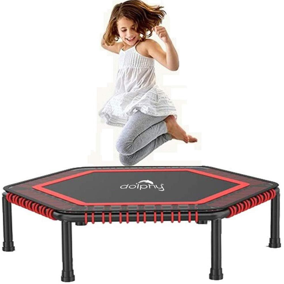 Dolphy 50  Hexagon Trampoline Rebounder Exercise Jumping Cardio Trainer, Covered Bungee Rope System for Adults/Kids/Indoor/Outdoor/Garden/Yoga Workout Fitness - Max Limit 100kg.
