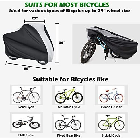 NABAAT Universal Waterproof Dust Cycle / Bicycle Cover for Outdoor Rain/ Sun/ Snow/ Corrosion Protection (Black & Silver), Nylon