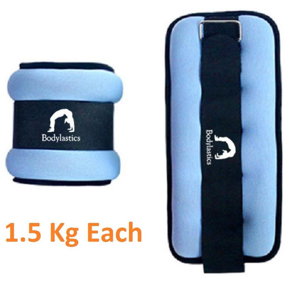 Bodylastics Ankle Weights 1.5kg Pair (1.5kg x 3  3kg) Skin Friendly Soft Neoprene Wrist Adjustable Straps Unisex for Walking, Running, Strength Training Fitness Workouts Exercises