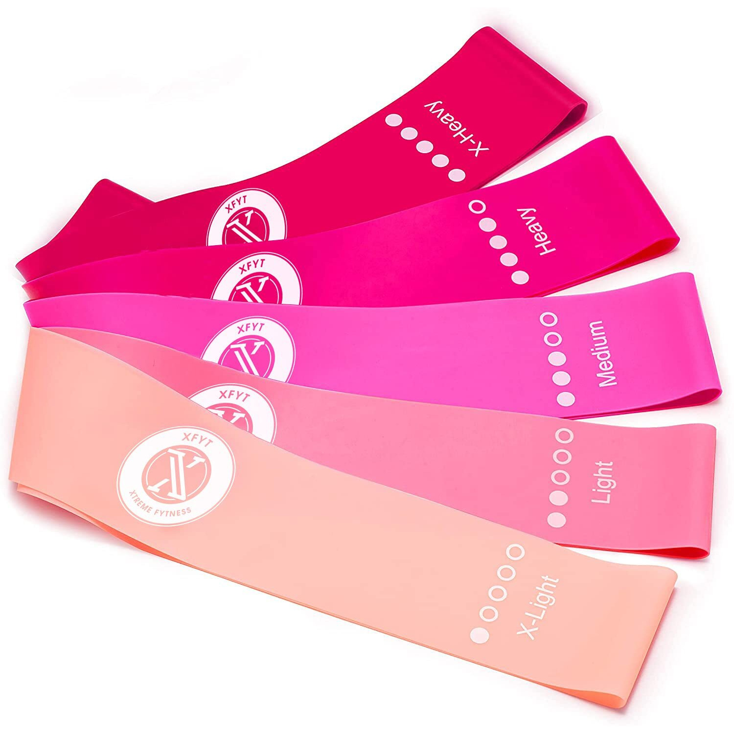 MVYNO Natural Rubber Xfyt Set of 5 Resistance Loop Exercise Bands With Carry Bag For Workouts Fitness Yoga Stretchable | Perfect For Toning & Home Gym Therabands (Pink)
