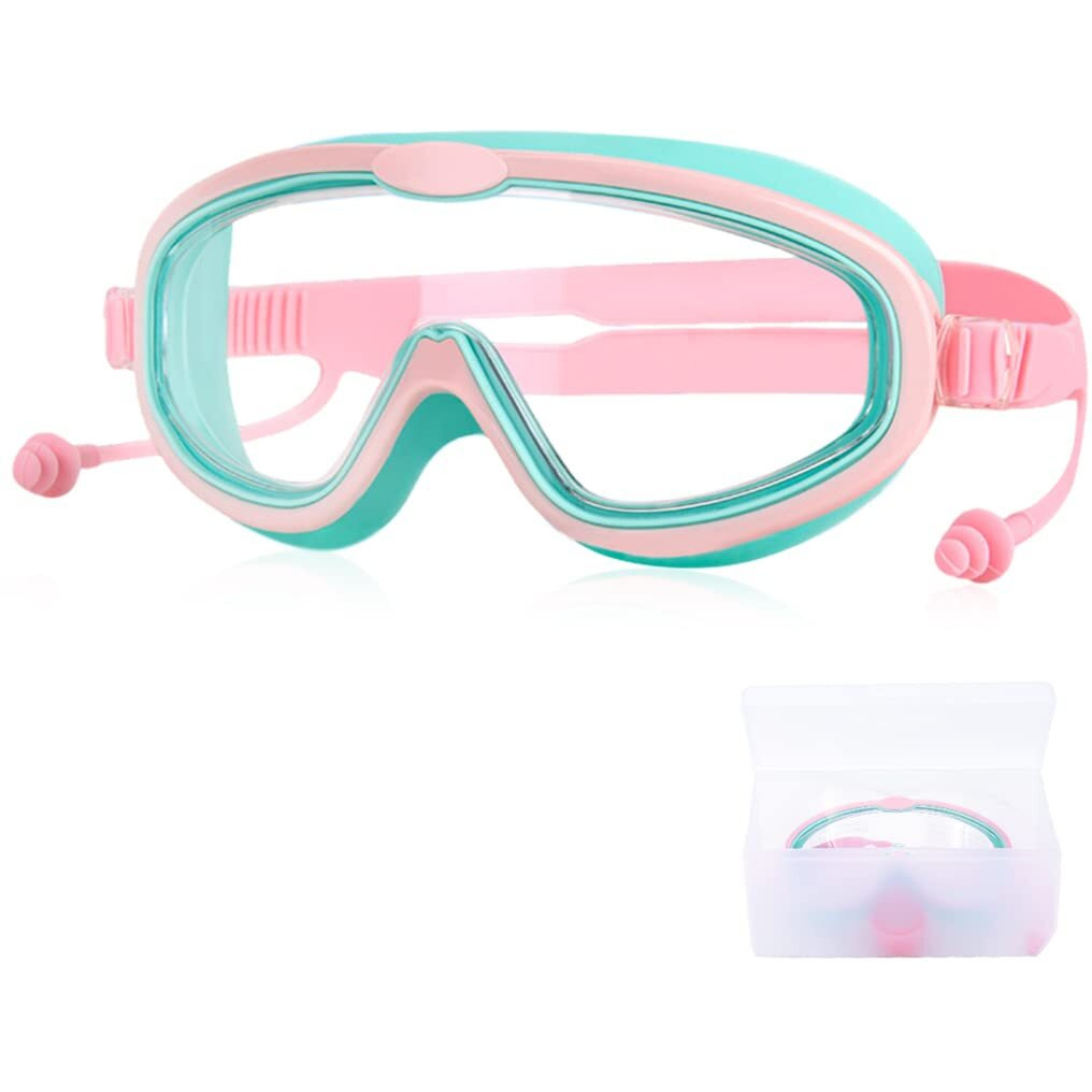 PROBEROS Professional Swimming Goggles for Kids Leakproof Anti-fog Swimming Goggles with Ear Plugs Adjustable Swim Goggles for Boys Girls 4-16 Years Old, Pink