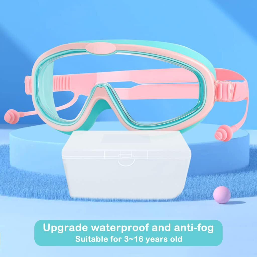 PROBEROS Professional Swimming Goggles for Kids Leakproof Anti-fog Swimming Goggles with Ear Plugs Adjustable Swim Goggles for Boys Girls 4-16 Years Old, Pink