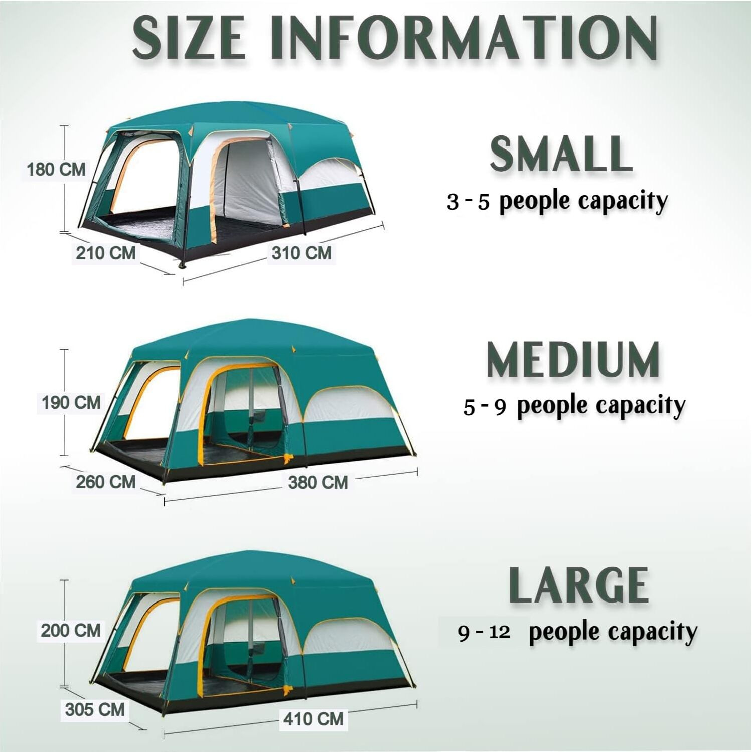 Nasmodo 3-12 Person Camping Tent for Adults Waterproof Outdoor Dome Camping Tent for Travel Picnic HikingTrekking Portable Big Dome Tents House Inflatable Tent for Camping(M-380 * 260 * 185Cm, Green)