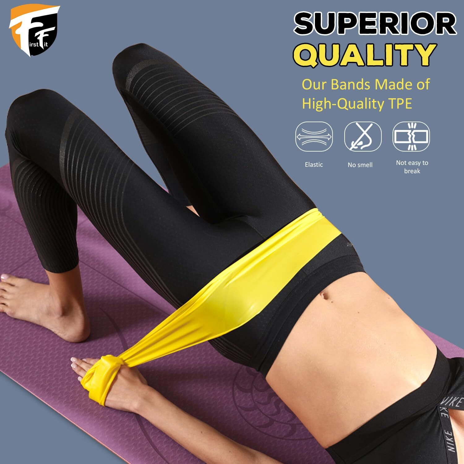 FirstFit Resistance Loop Bands | Elastic Exercise Band Set | Best Resistant Workout Loops for Booty, Glute, Leg & Thigh Exercising (1.5 Meter Yellow), Natural Rubber