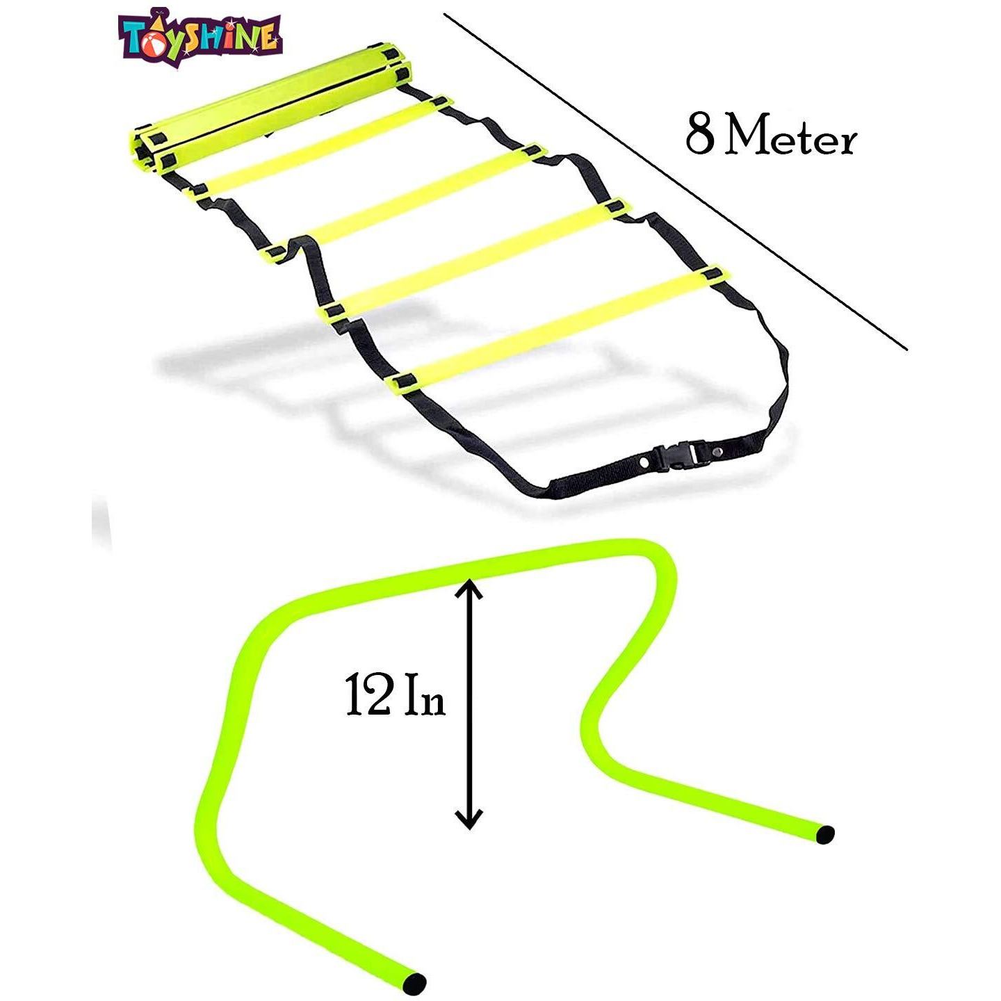 Toyshine Fitness Combo 6 pc Hurdles (12inch), 6 pc Stacking Cones (12 Inch), 10 Pc Space Markers and 1 Pc Agility Ladder (8 M) SSTP