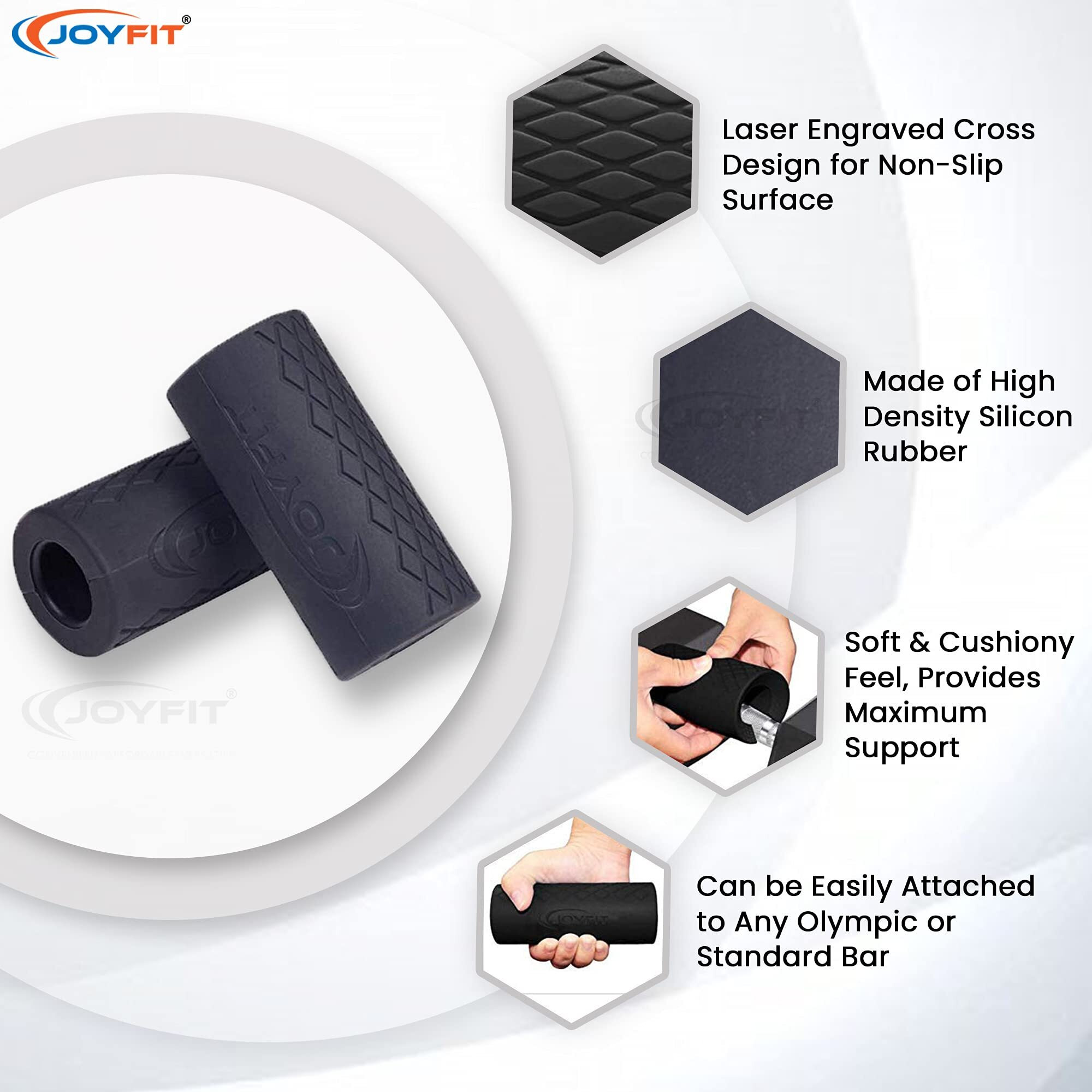 Joyfit - Fat Grip for Weightlifting- Non-Slip Grips for Pull-up Bars and Dumbbell, Thick Foam Padded, Muscle Building, High Grip Pads for Both Men and Women, in Pair (Black)