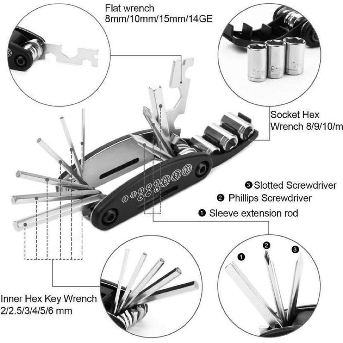 Afpin Aluminium Wrench 15 In 1 Cycle Tool Kit Multi-Purpose Mountain Cycle Repair Tool Kit Allen Key Spoke Cycle Tool Kit Set All Cycle