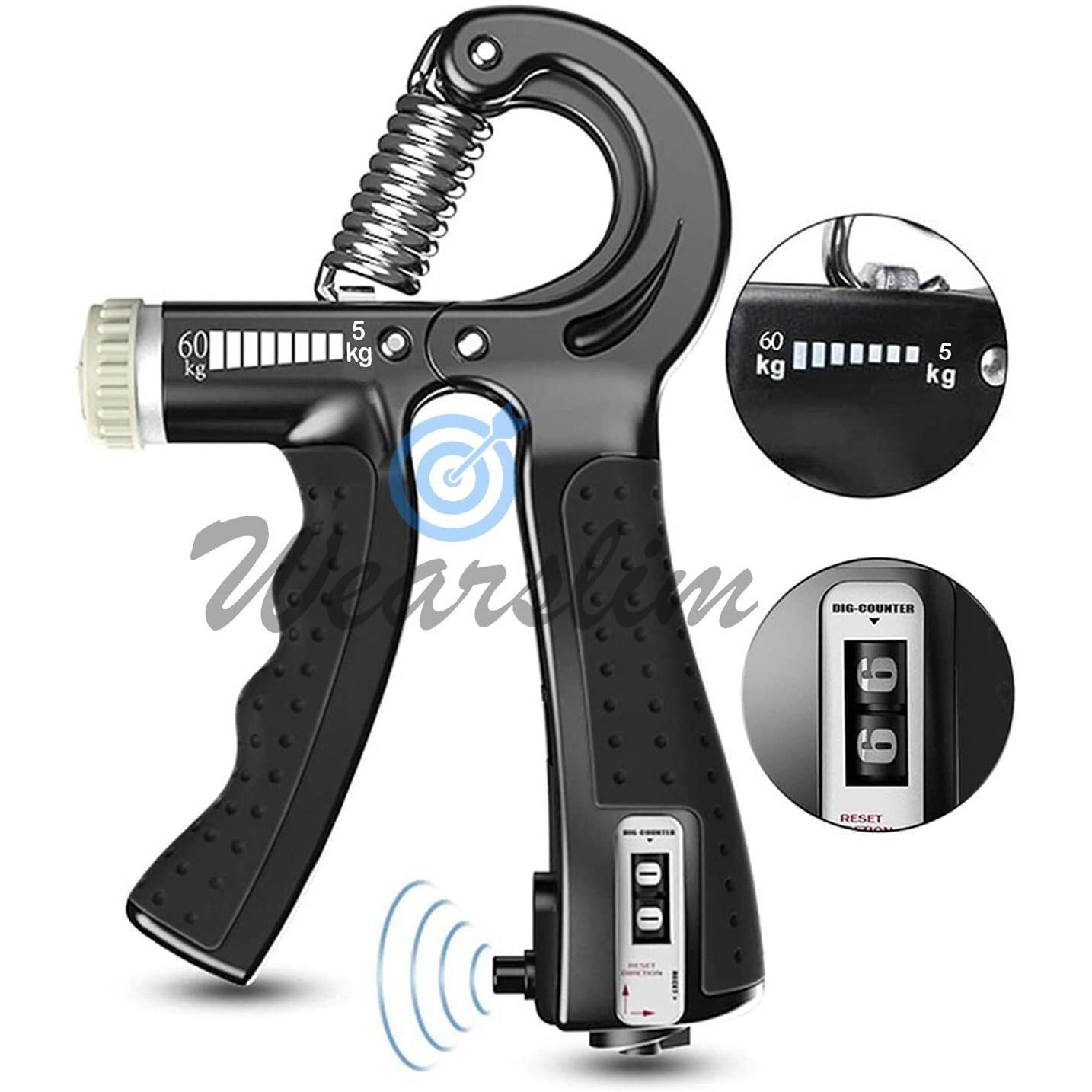 Wearslim Professional Hand Grip Strengthener with Counter, Adjustable Resistance 5 to 60kg, Grip Strength Trainer for Muscle Building, Forearm Exerciser (Assorted Color)[Pack of 2]