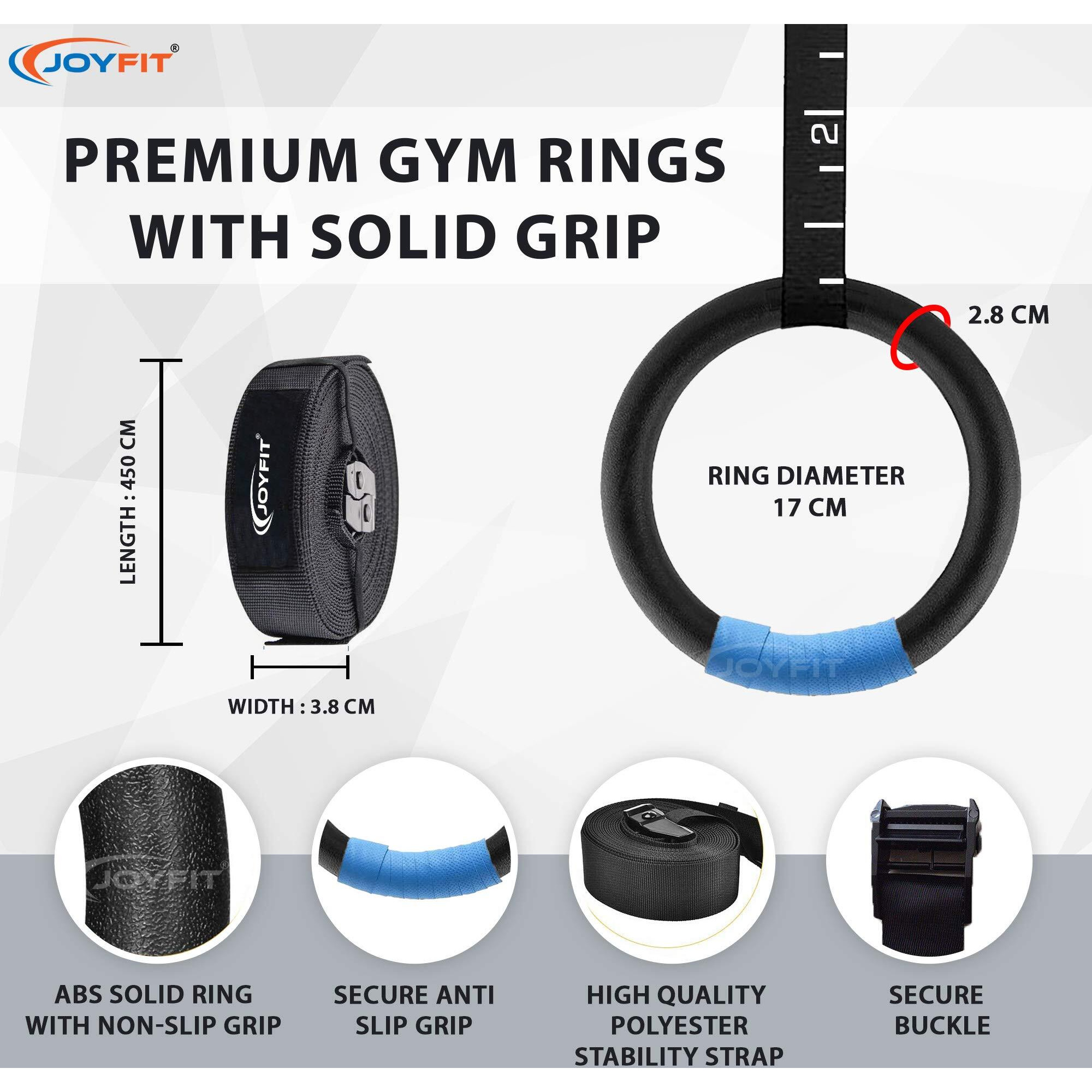 Joyfit Gym Rings - with 880 lbs Load Capacity, Adjustable Buckle Straps for Cross-Training Workout, Exercise, StrengthTraining,Gymnastics, Bodybuilding, Pull Ups for Men and Women (Set of 2)