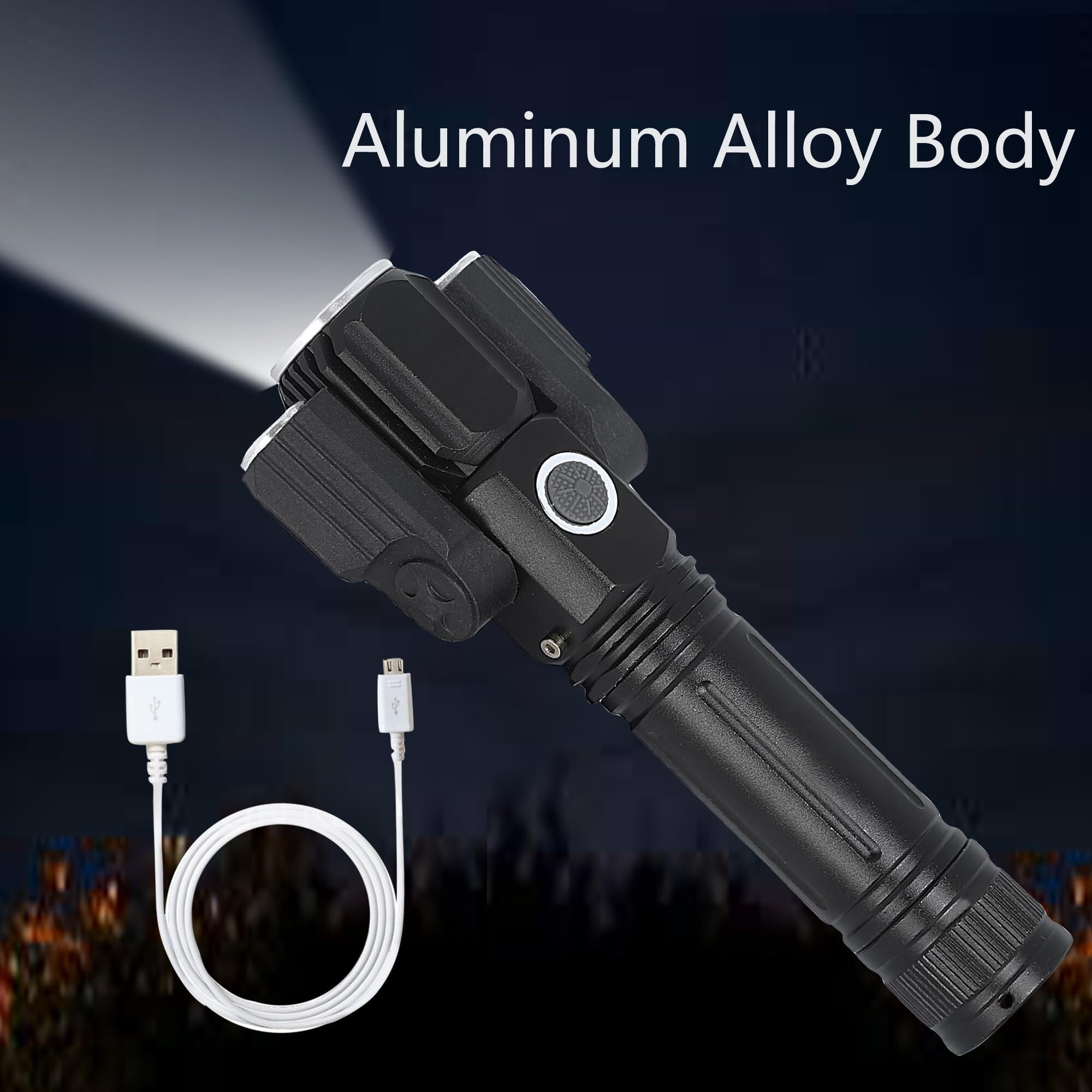 CARE 4 USB Rechargeable Long Range Torch Flashlight, Searchlight for Emeregency and Outdoor Use (539_3Head_Metal_Torch)