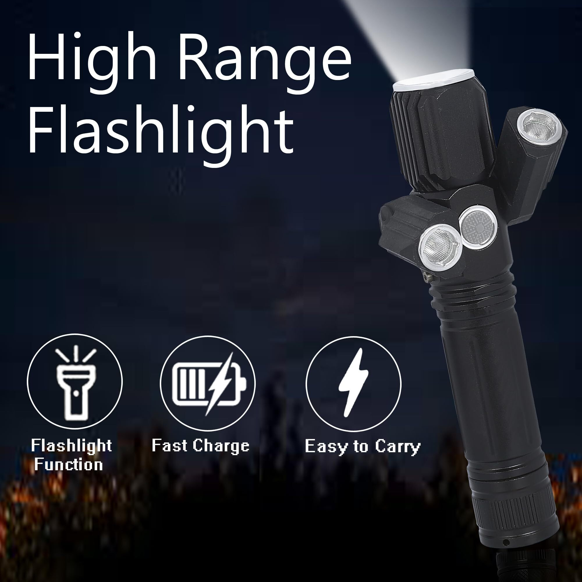 CARE 4 USB Rechargeable Long Range Torch Flashlight, Searchlight for Emeregency and Outdoor Use (539_3Head_Metal_Torch)