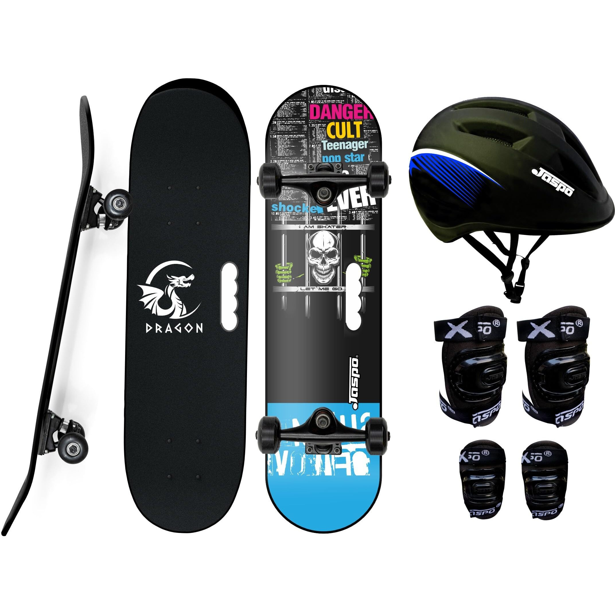 Jaspo Dragon Fire Intact Medium Skateboard Combo (24 * 6 ) (Skateboard+Helmet+Elbow+Knee+ (for Age Group 7 Years and Above)