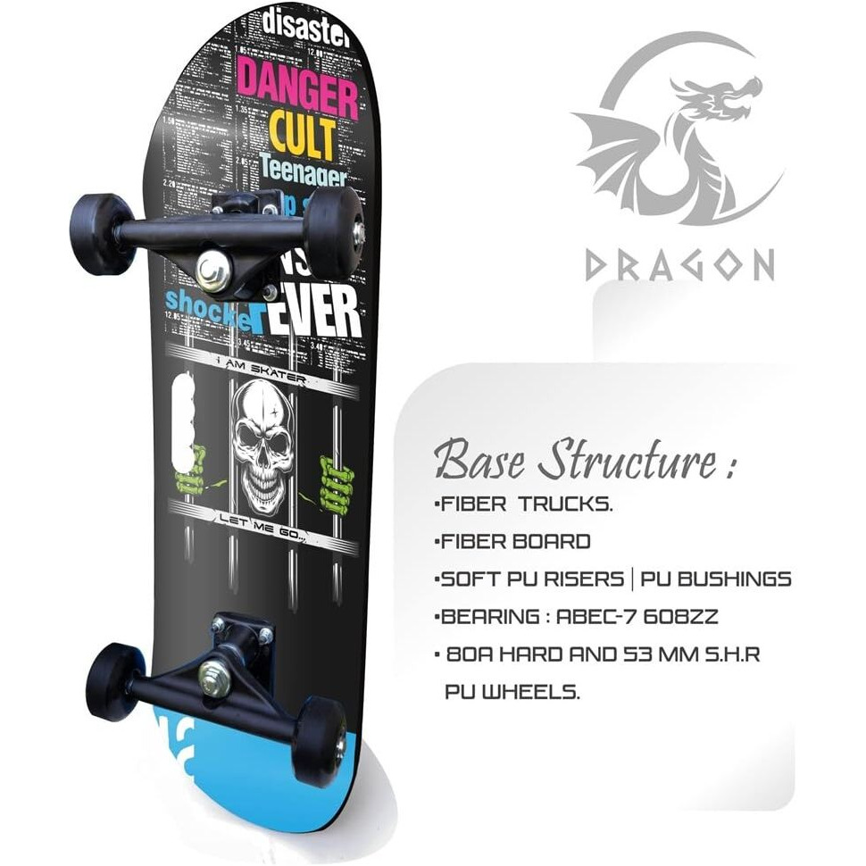 Jaspo Dragon Fire Intact Medium Skateboard Combo (24 * 6 ) (Skateboard+Helmet+Elbow+Knee+ (for Age Group 7 Years and Above)