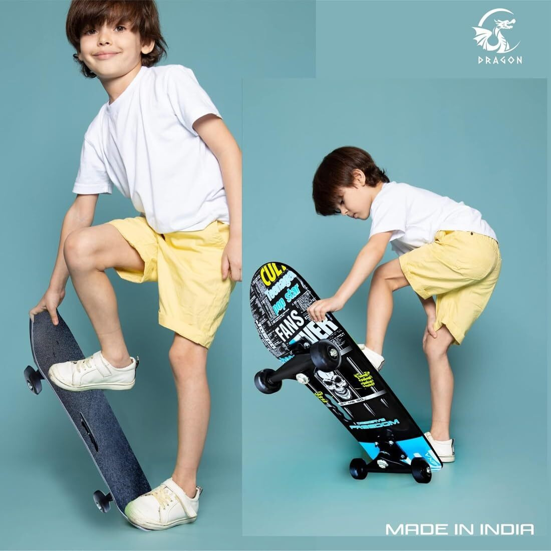 Jaspo Dragon Fire Intact Medium Skateboard Combo (24 * 6 ) (Skateboard+Helmet+Elbow+Knee+ (for Age Group 7 Years and Above)