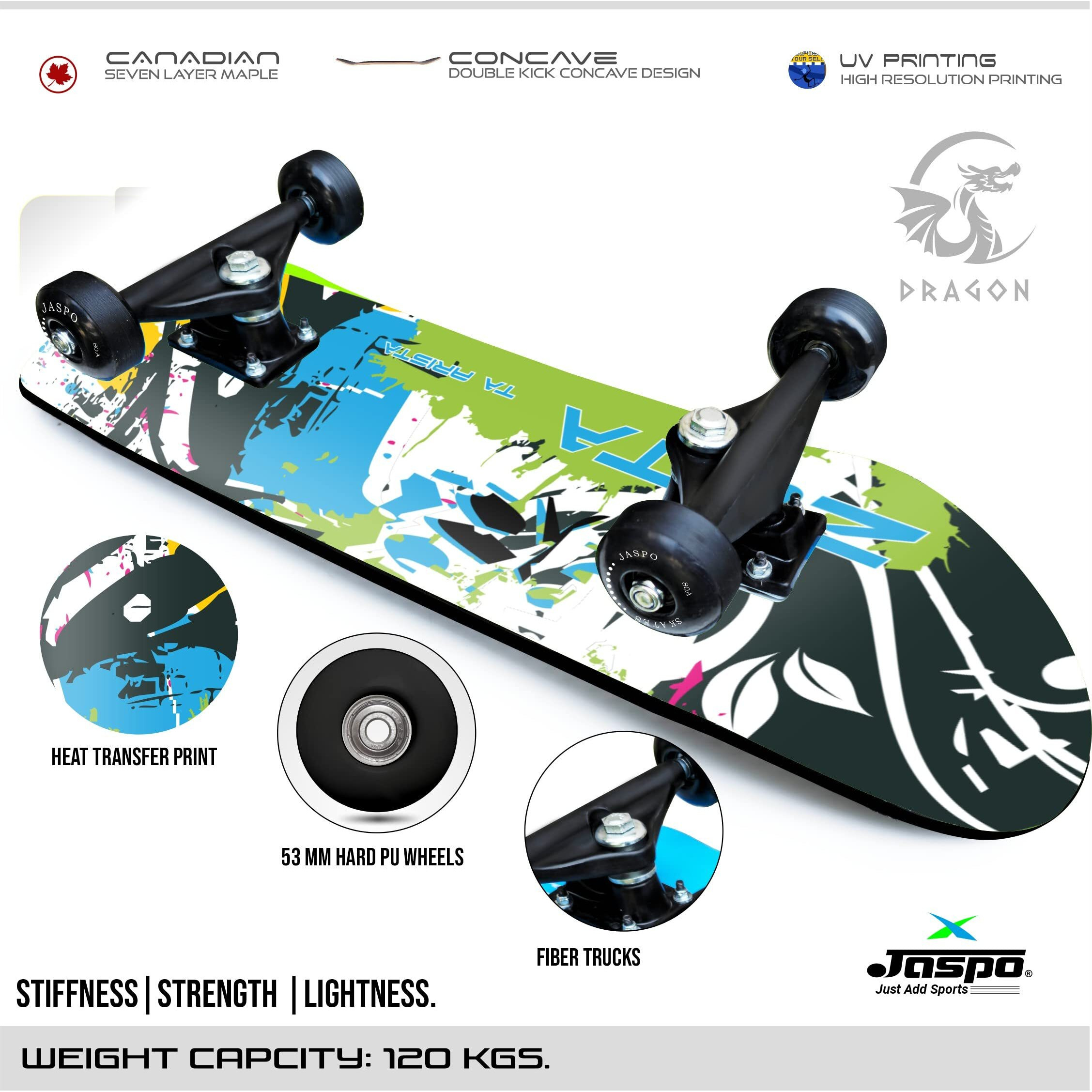 Jaspo Dragon Fire Pro Medium Skateboard Combo (24 * 6 ) (Skateboard+Helmet+Elbow+Knee+Wrist) (for Age Group 7 Years and Above)