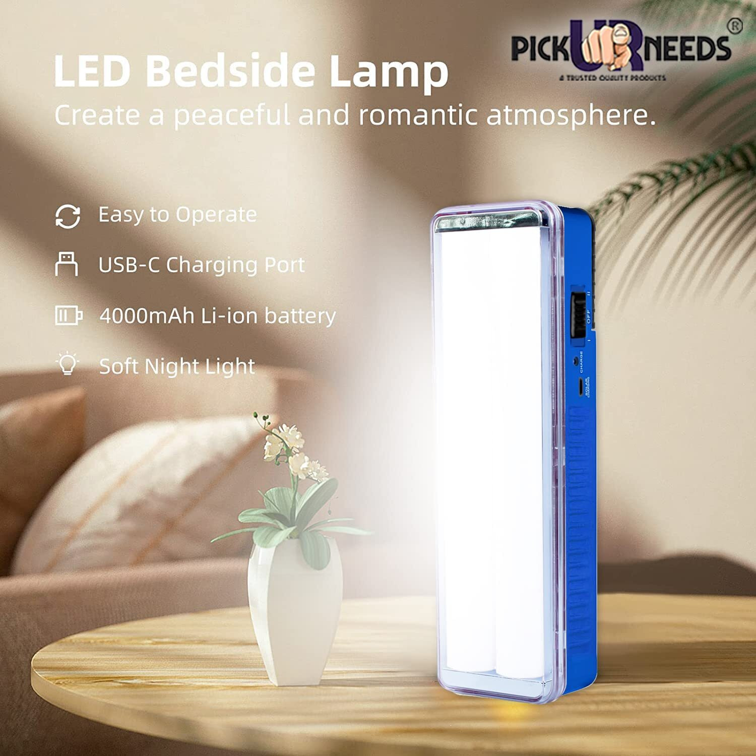 Pick Ur Needs Rechargeable 2 Tube Home Emergency Led Lantern Floor Lamp Charging Light, Blue