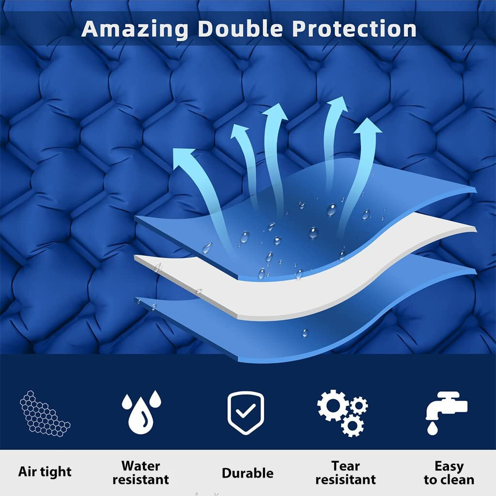PROBEROS Polyurethane(Pu)Air Mattress With Pillow And Built-In Foot Pump,Portable Folding Camping Sleeping Bed Inflatable Mattress For Camping Backpacking Hiking Traveling Tent Car(Blue) Single, A