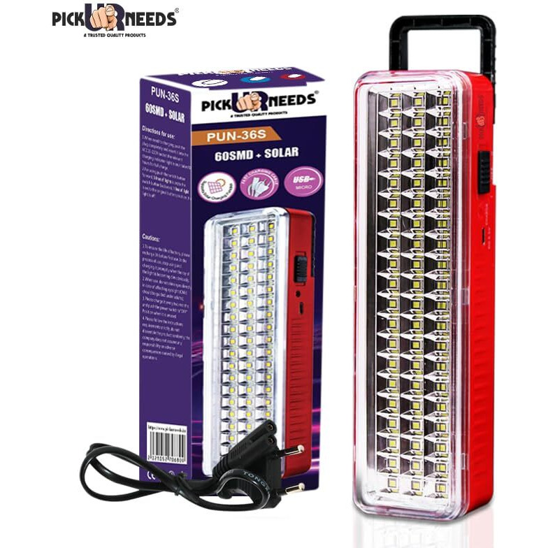 Pick Ur Needs Solar Rechargeable Emergency Light 60 Smd Home Emergency Light Lantern Lamp - Red