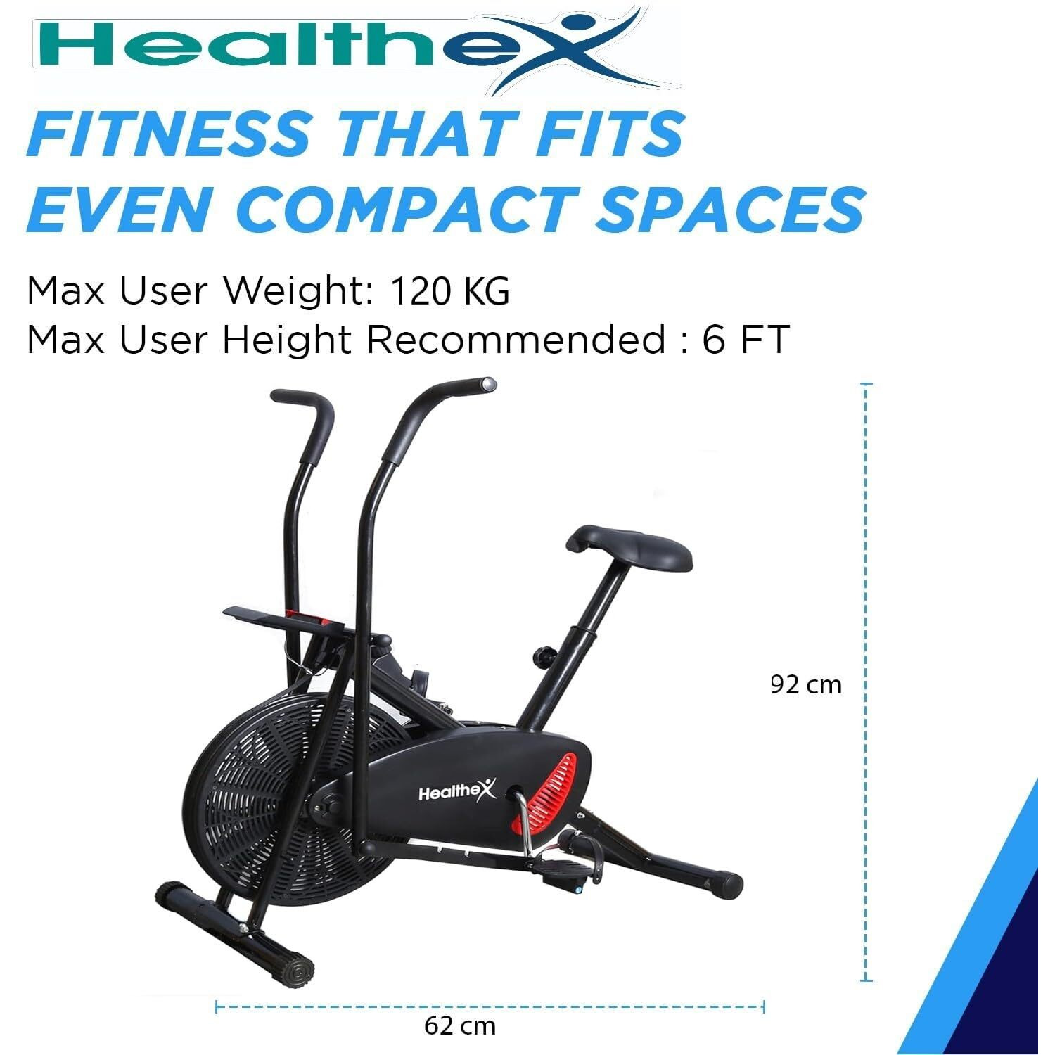 Healthex Air Bike Exercise Cycle For Home Use | Cardio Air Bike Gym Cycle for Workout with Adjustable Cushioned Seat (Octane-MovingHandles)