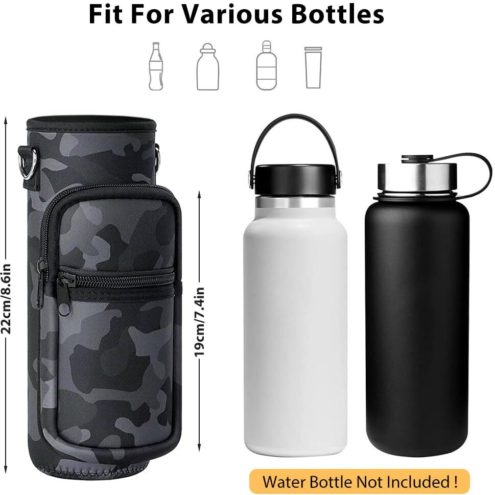 HASTHIP Water Bottle Carrier Bag for 32 oz Bottles, Crossbody Water Bottle Case Cover with Adjustable Shoulder Strap Pockets for Men/Women Boys Girls Walking Hiking Camping School