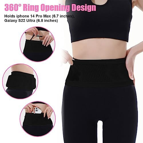 PALAY Slim Running Belt Bag with Hook Elastic Open Waist Bag for Keep Phone, Keys, Earbuds, Waist Bag with Large Capacity Running Waist Pack for Workouts, Exercise, Cycling, Travel