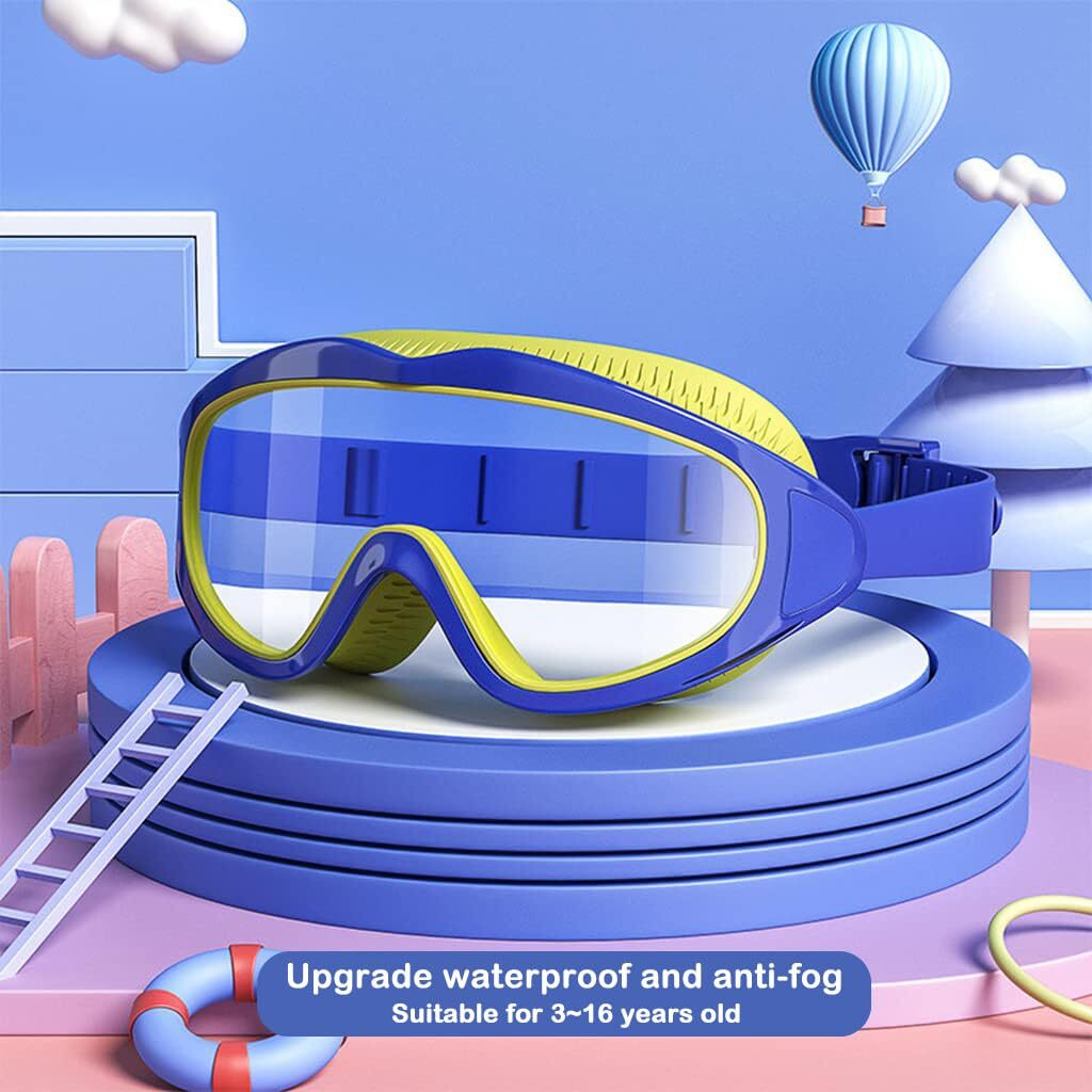 PROBEROS Big Frame Swimming Goggles Leakproof Swimming Goggles for Children Kids Swim Goggles with Anti Fog and UV Protection for Boys Girls for Age 3-16(Blue)