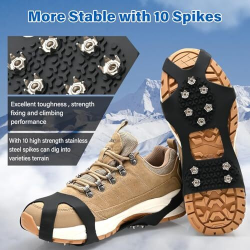 GUSTAVE Spikes Crampons, Ice Cleats for Shoes and Boots, Upgraded Version Stainless Steel Anti-Slip Grippers Shoe Spikes Grips Traction for Hiking Shoes and Boots, Hiking, Fishing Walking, L(39-44)