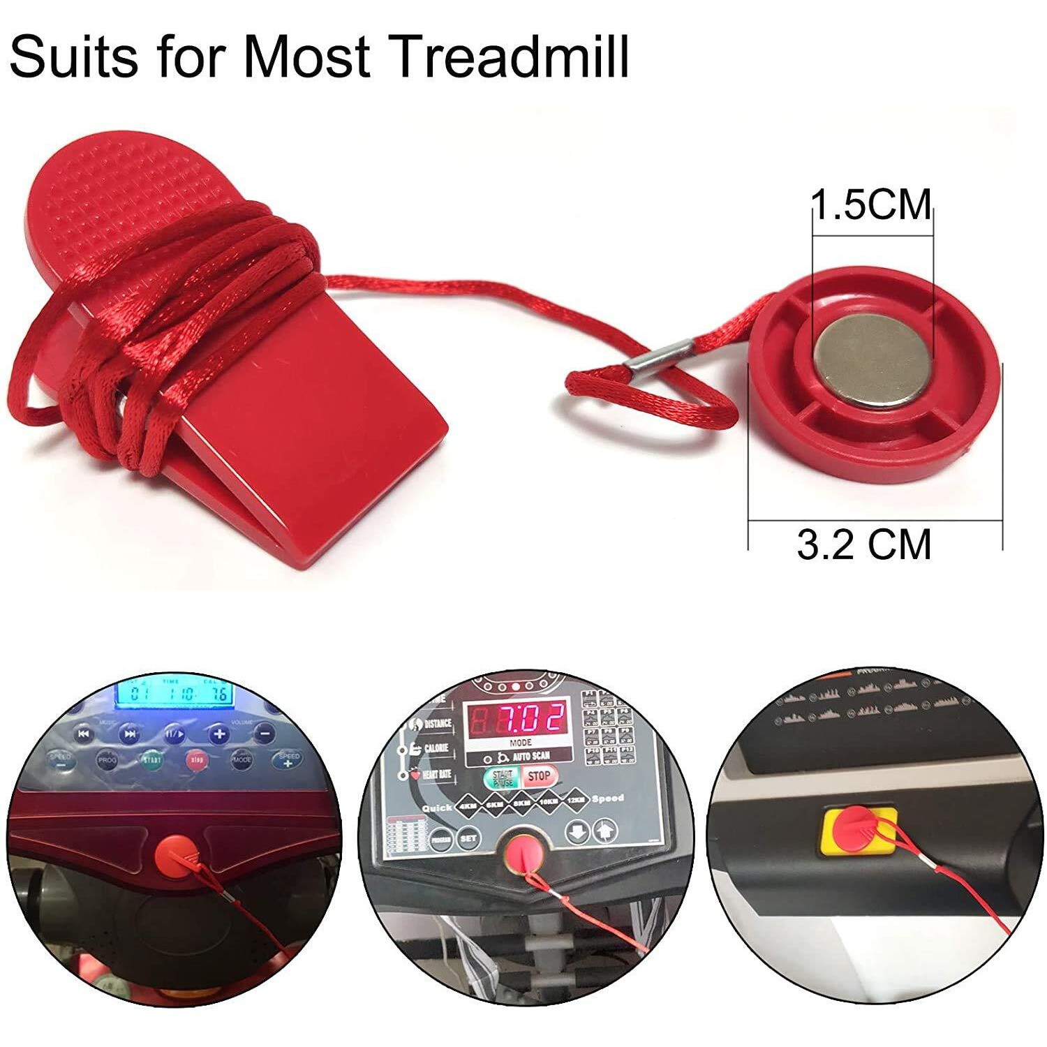 Shopoflux Treadmill Safety Key | Universal Treadmill Magnet Security Lock | Fitness Replacement Kit for All Treadmill- Red