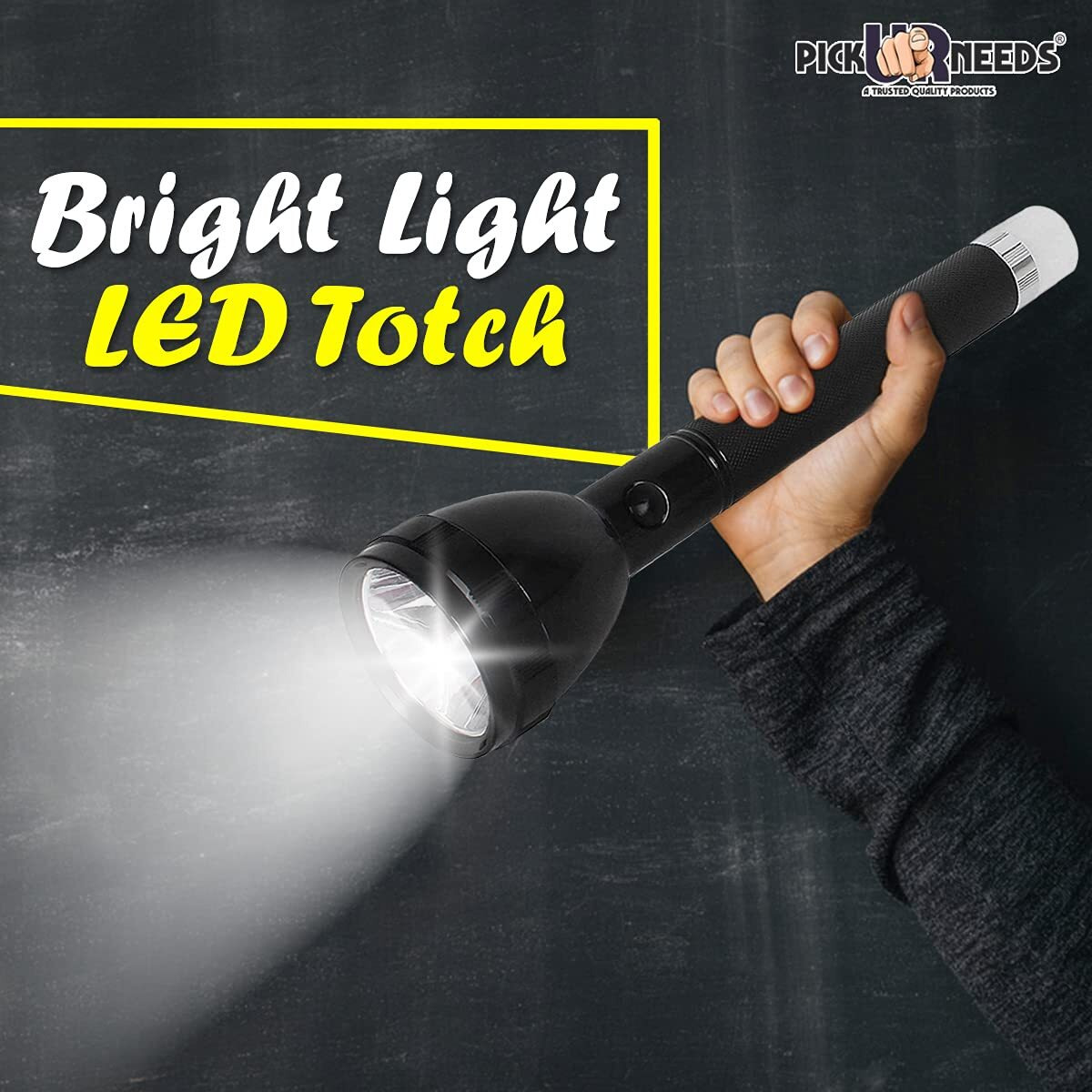 Pick Ur Needs Dual Mode Full Led Emergency Rechargeable Long Range Torch Up to 1 Km with Backlight Torch Emergency Light, 10000 lumens