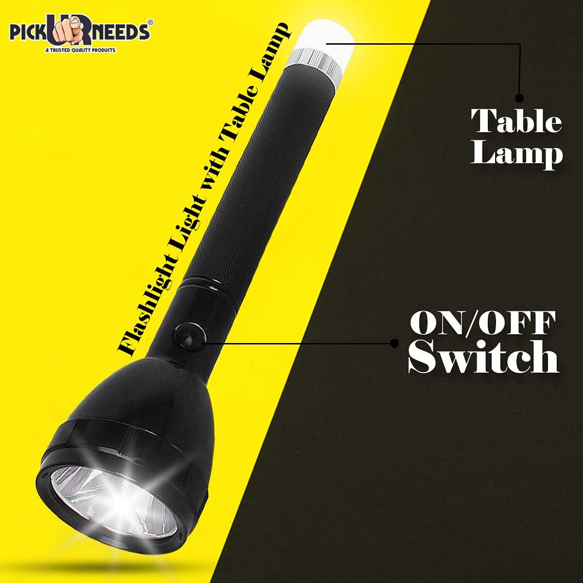 Pick Ur Needs Dual Mode Full Led Emergency Rechargeable Long Range Torch Up to 1 Km with Backlight Torch Emergency Light, 10000 lumens