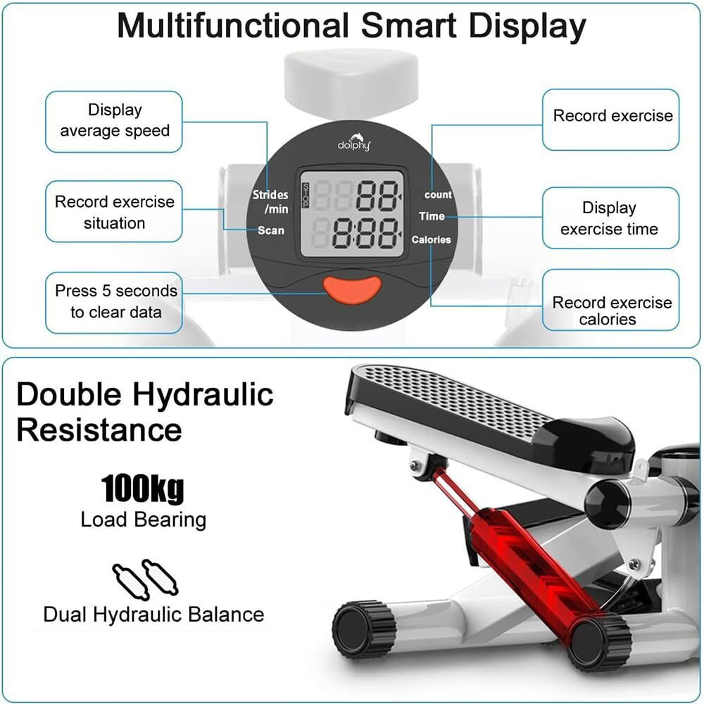 Dolphy Twist Stepper Machine with Resistance Bands, LCD Monitor and Height Adjustable Stepper Exercise Equipment | Tone Your Buttocks, Legs, Thighs, Waist & More for Home Workouts