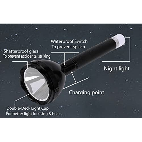 2in1 800M Range Long Beam 4 Modes High, Low, SOS, Table Lmp Waterproof Chargeable LED 50W Flashlight Torch Emergency Table Lamp Emergency Table Lamp Long Press for Blinker Torc